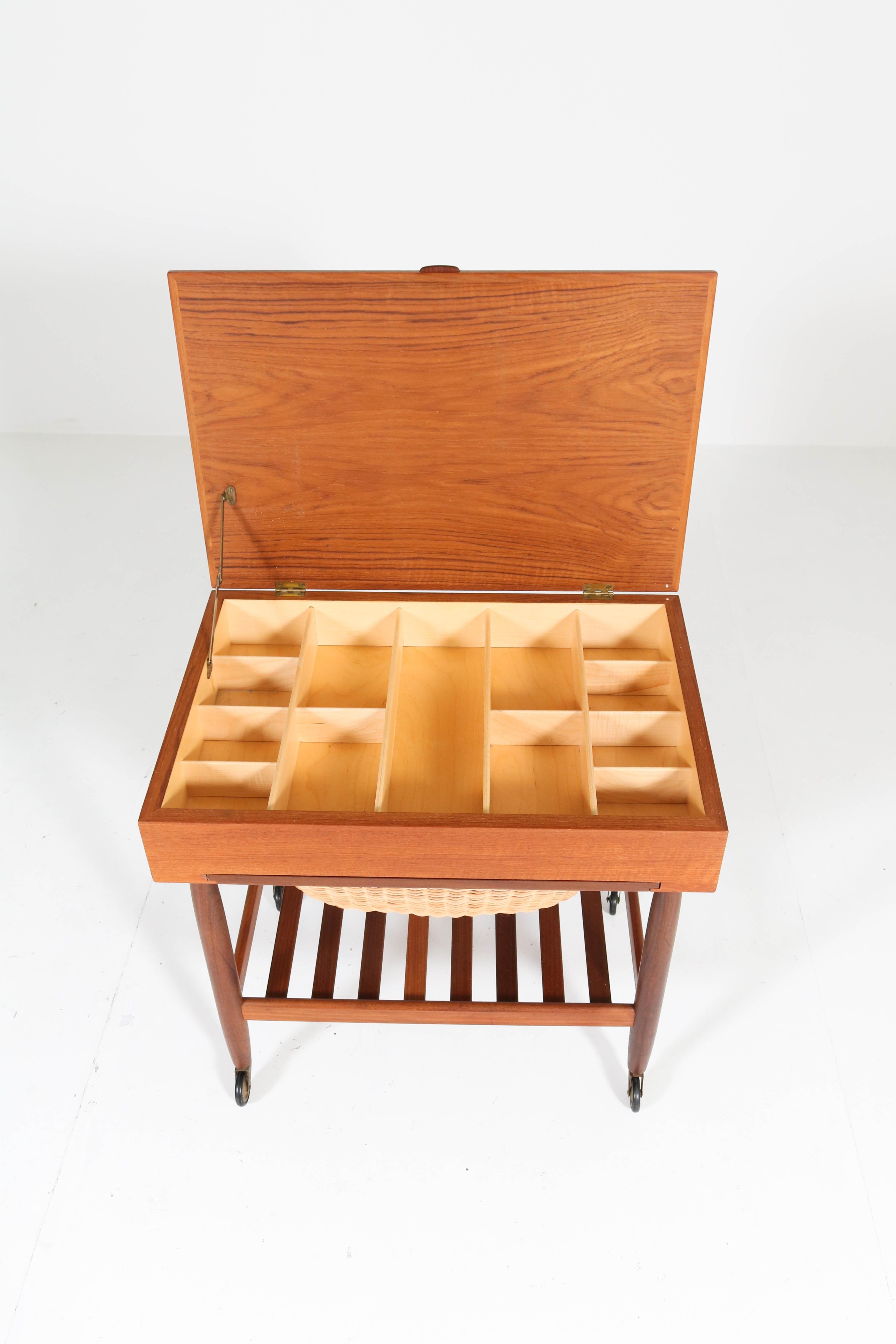 Teak Mid-Century Modern Sewing Trolley by Ejvind Johansson for FDB Mobler, 1960s 3