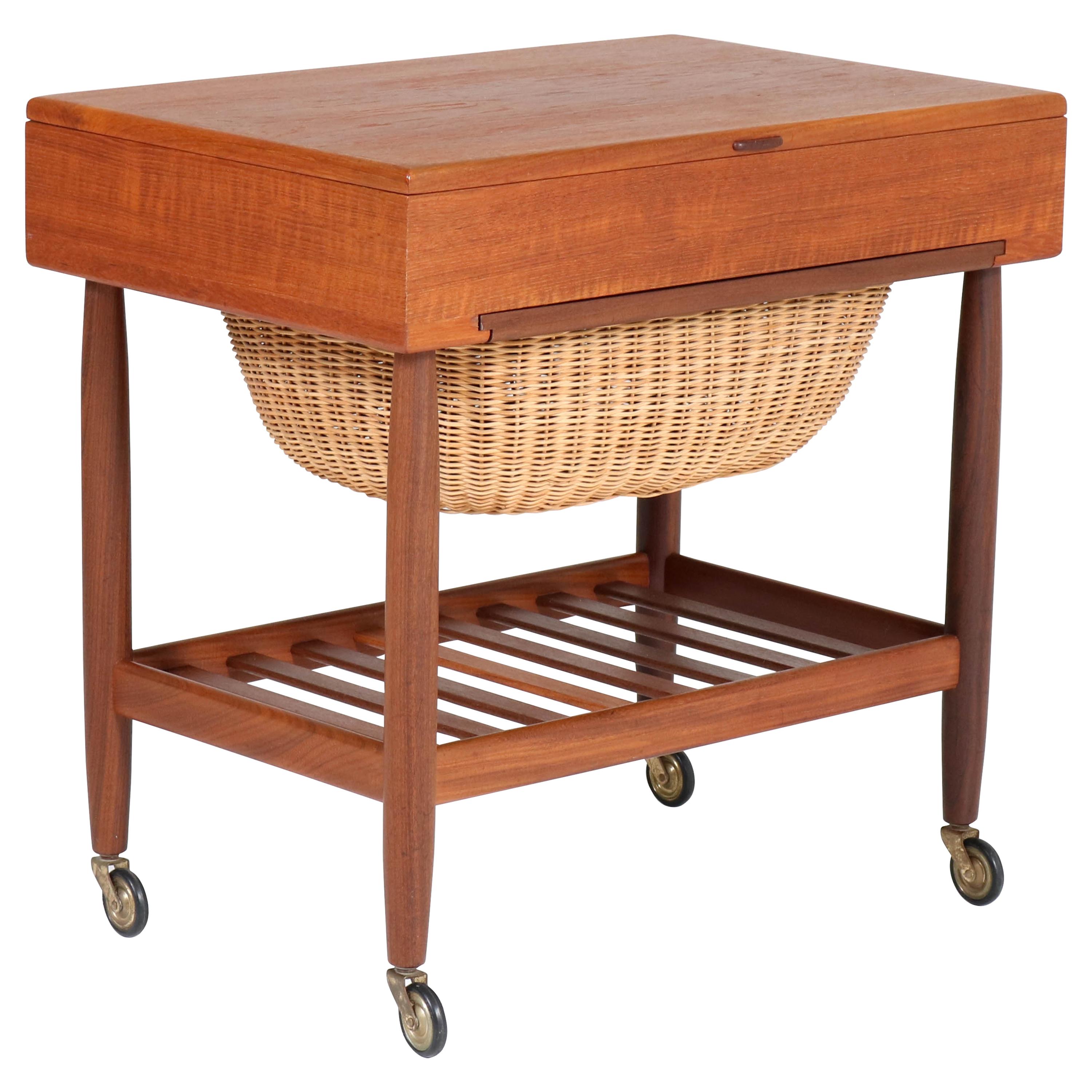 Teak Mid-Century Modern Sewing Trolley by Ejvind Johansson for FDB Mobler, 1960s