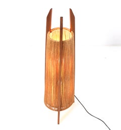 Teak Mid-Century Modern Tripod Floor Lamp with Hemp Strings, 1960s
