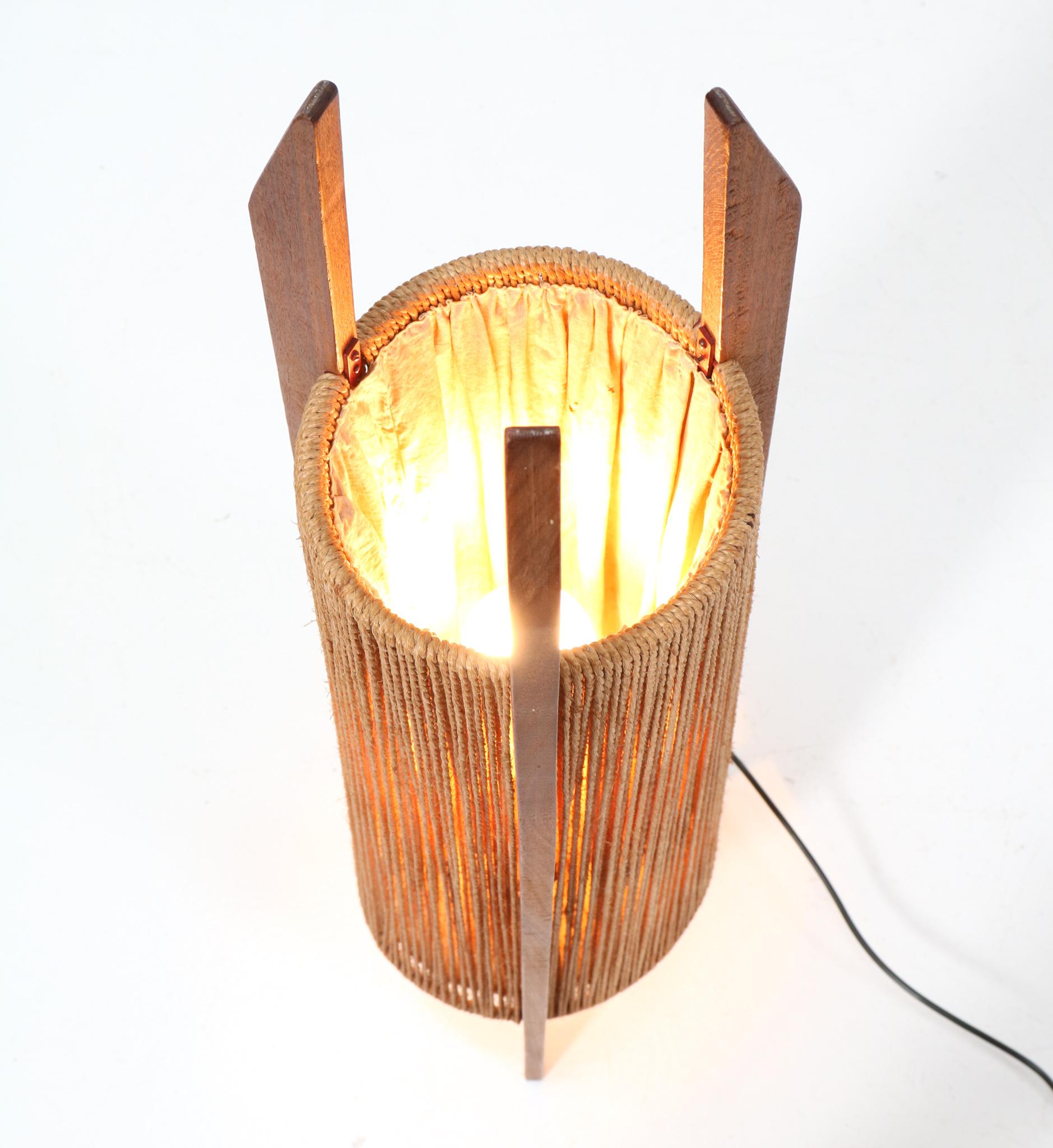 Danish Teak Mid-Century Modern Tripod Floor Lamp with Hemp Strings, 1960s
