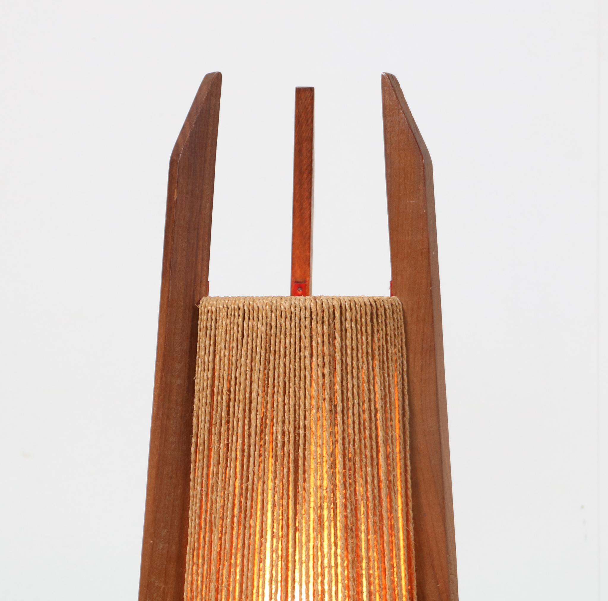 Teak Mid-Century Modern Tripod Floor Lamp with Hemp Strings, 1960s 1