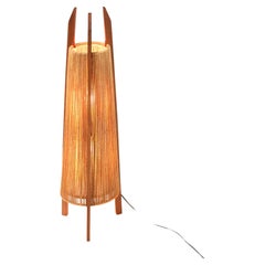 Teak Mid-Century Modern Tripod Floor Lamp with Hemp Strings, 1960s