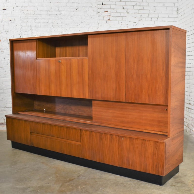 Midcentury Modern Vintage Stacking Wall Cabinet, Drop Front Bar or Desk