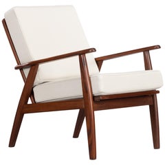 Teak Mid-Century Modern Lounge Chair with Off-White New Cushions, 1950s