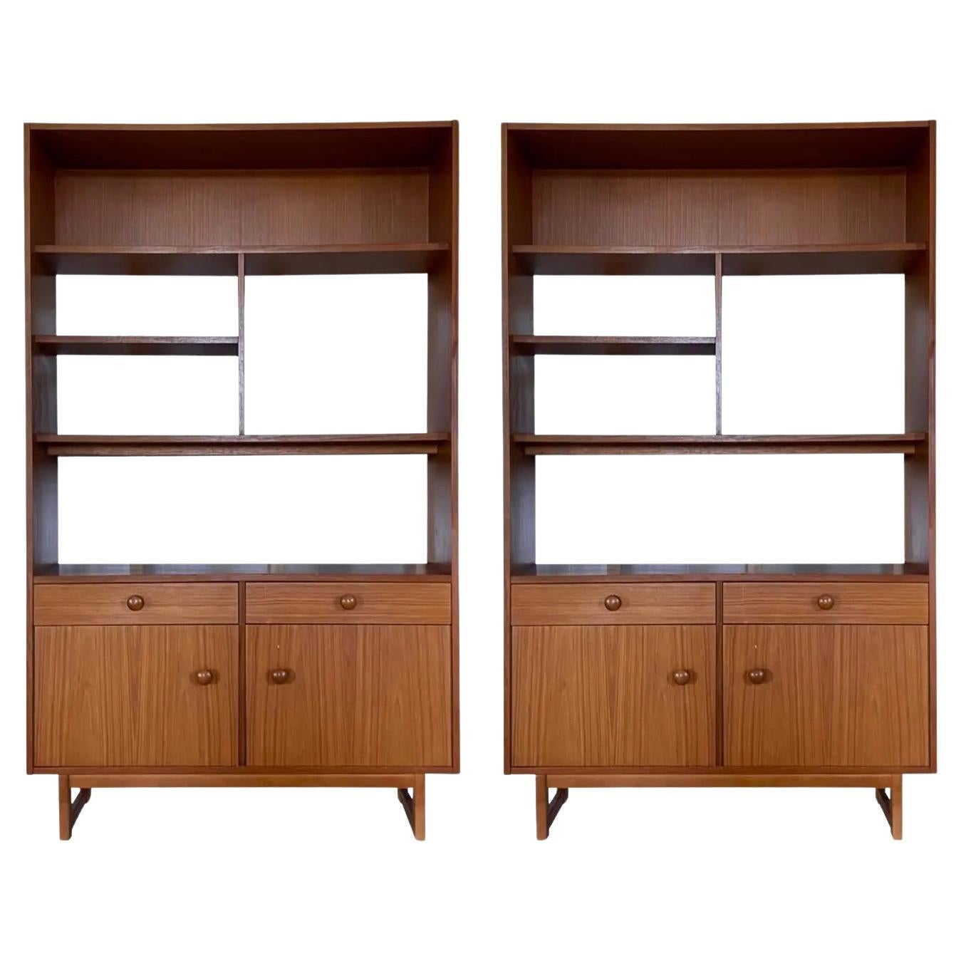 Teak Danish Modern Slim Cabinets, A Pair