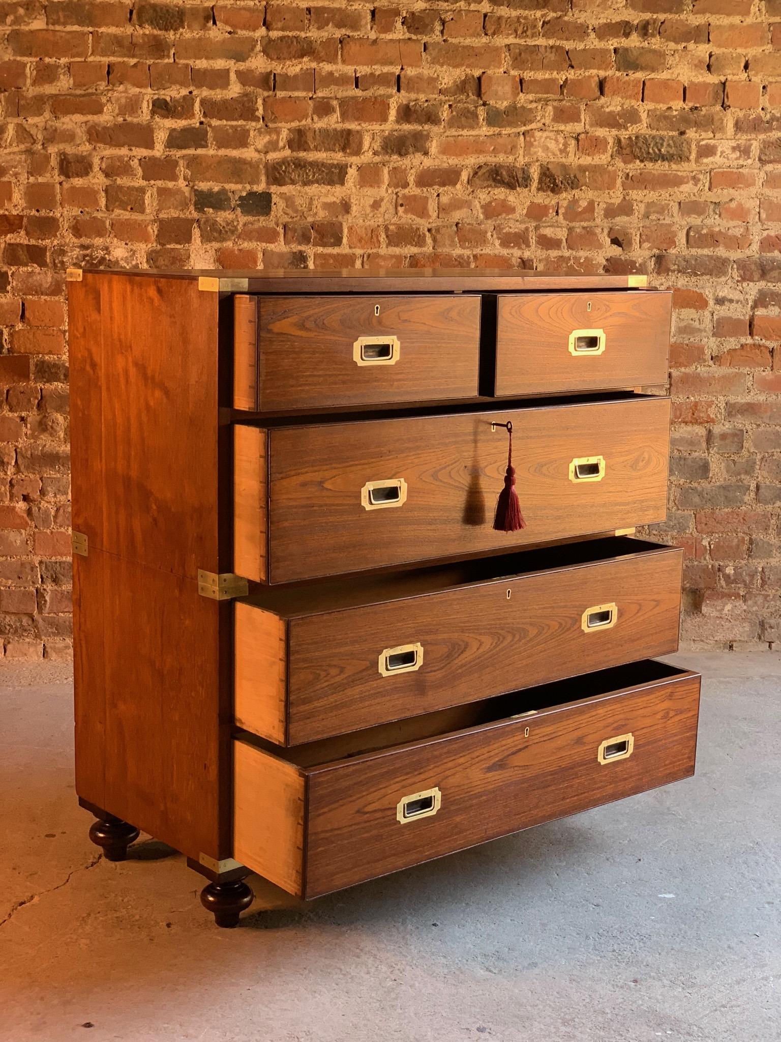 Teak Military Campaign Chest of Drawers Victorian, circa 1890 Number 28 1