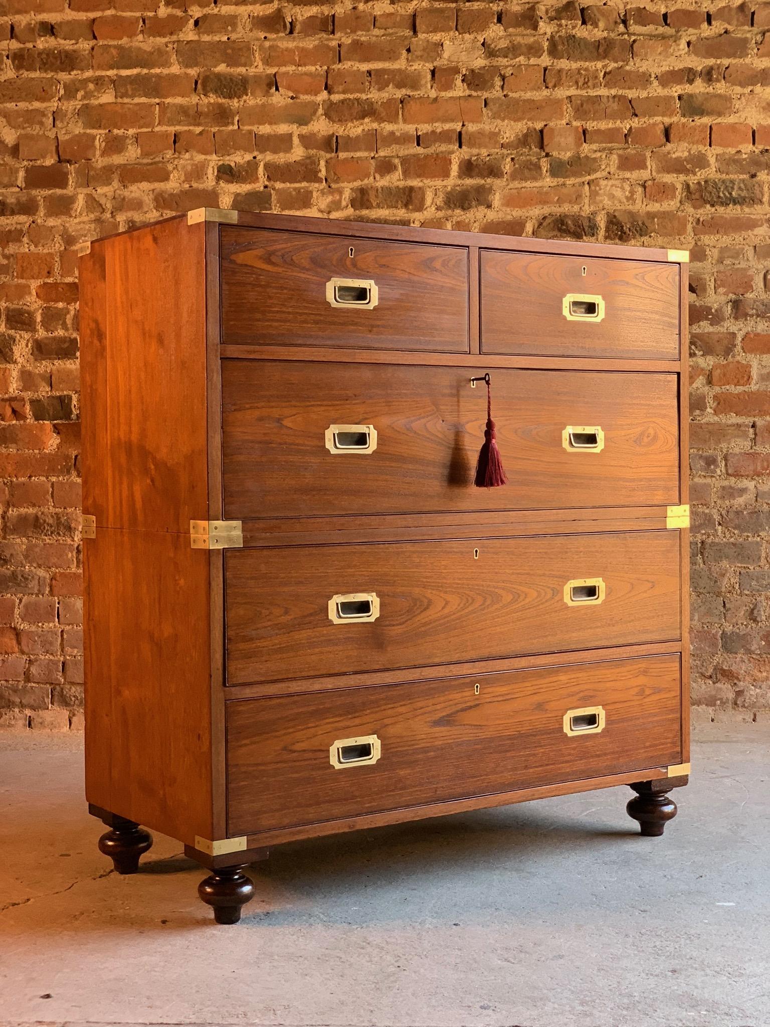 Teak Military Campaign Chest of Drawers Victorian, circa 1890 Number 28 2