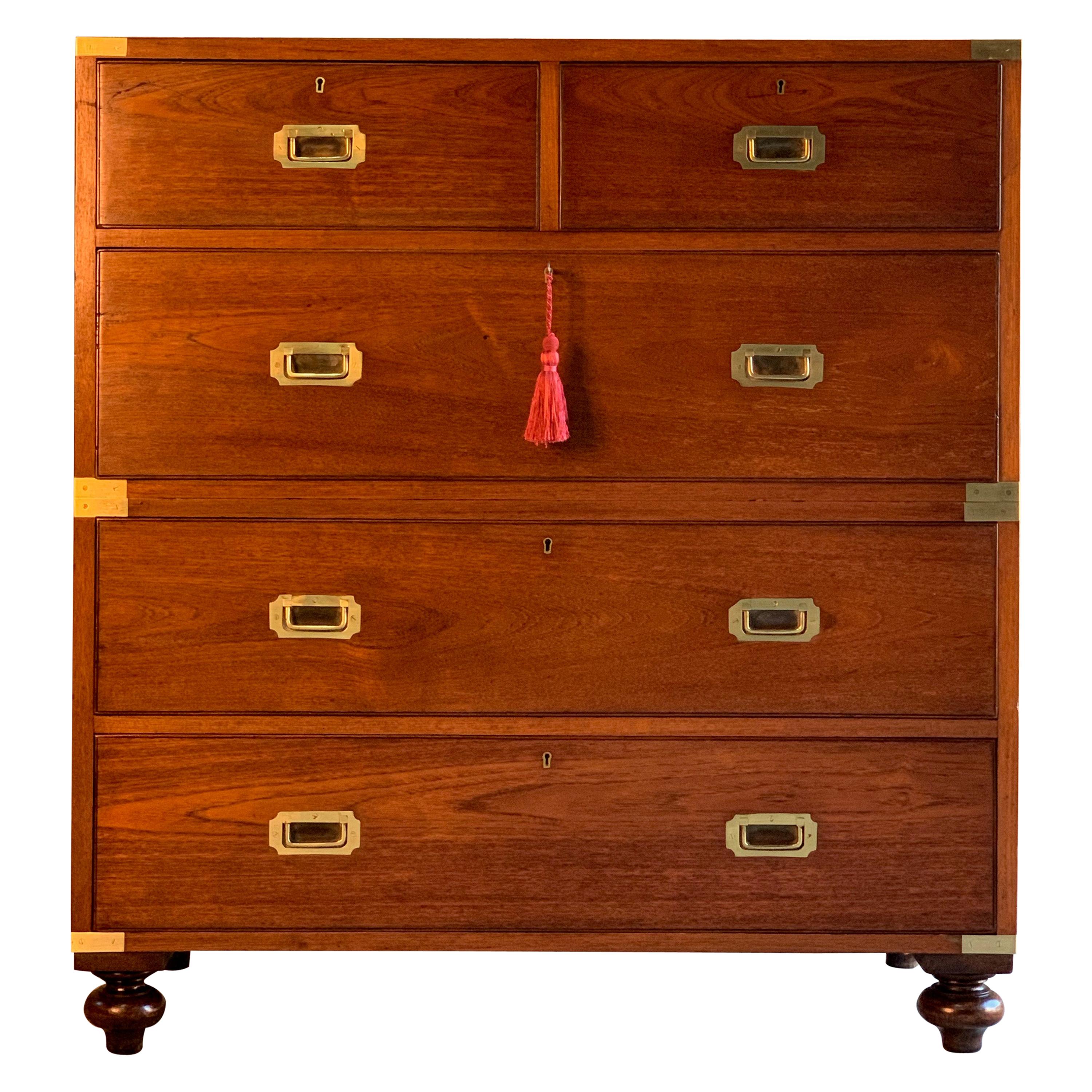 Teak Military Campaign Chest of Drawers Victorian, circa 1890 Number 28