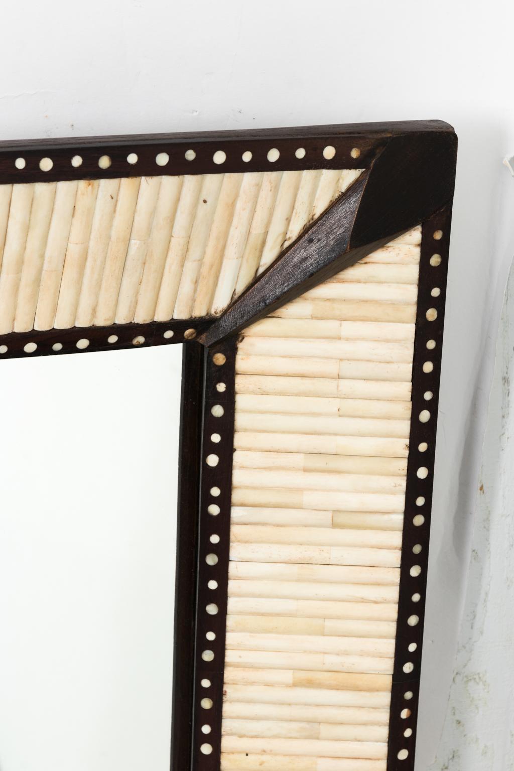 Teak Mirror with Bone Inlay For Sale 2
