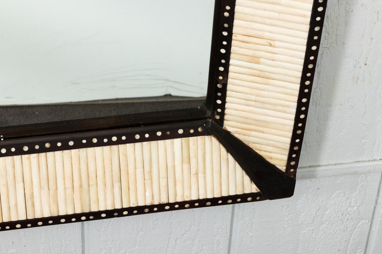 Teak Mirror with Bone Inlay For Sale 3