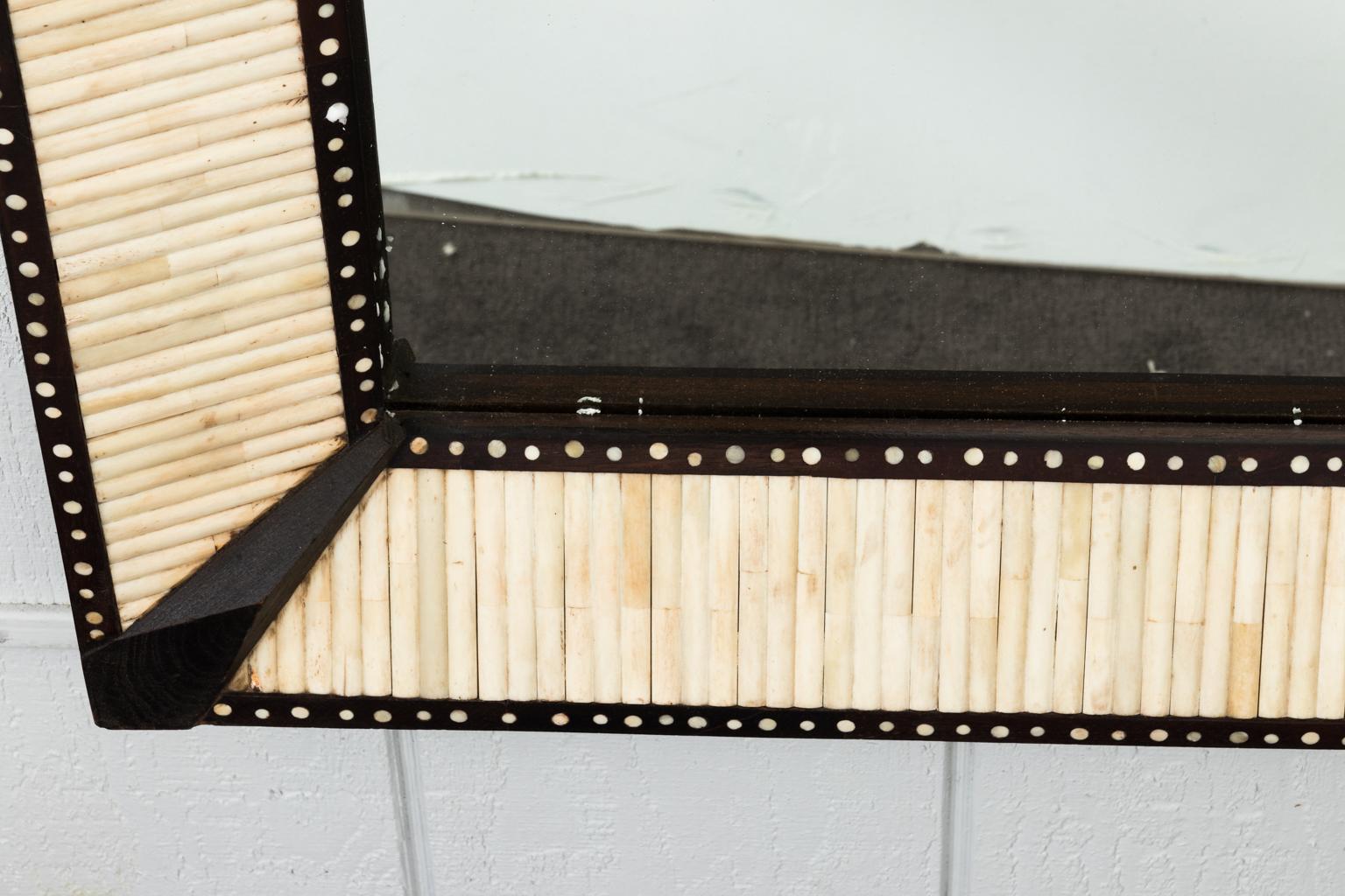 Teak Mirror with Bone Inlay For Sale 4