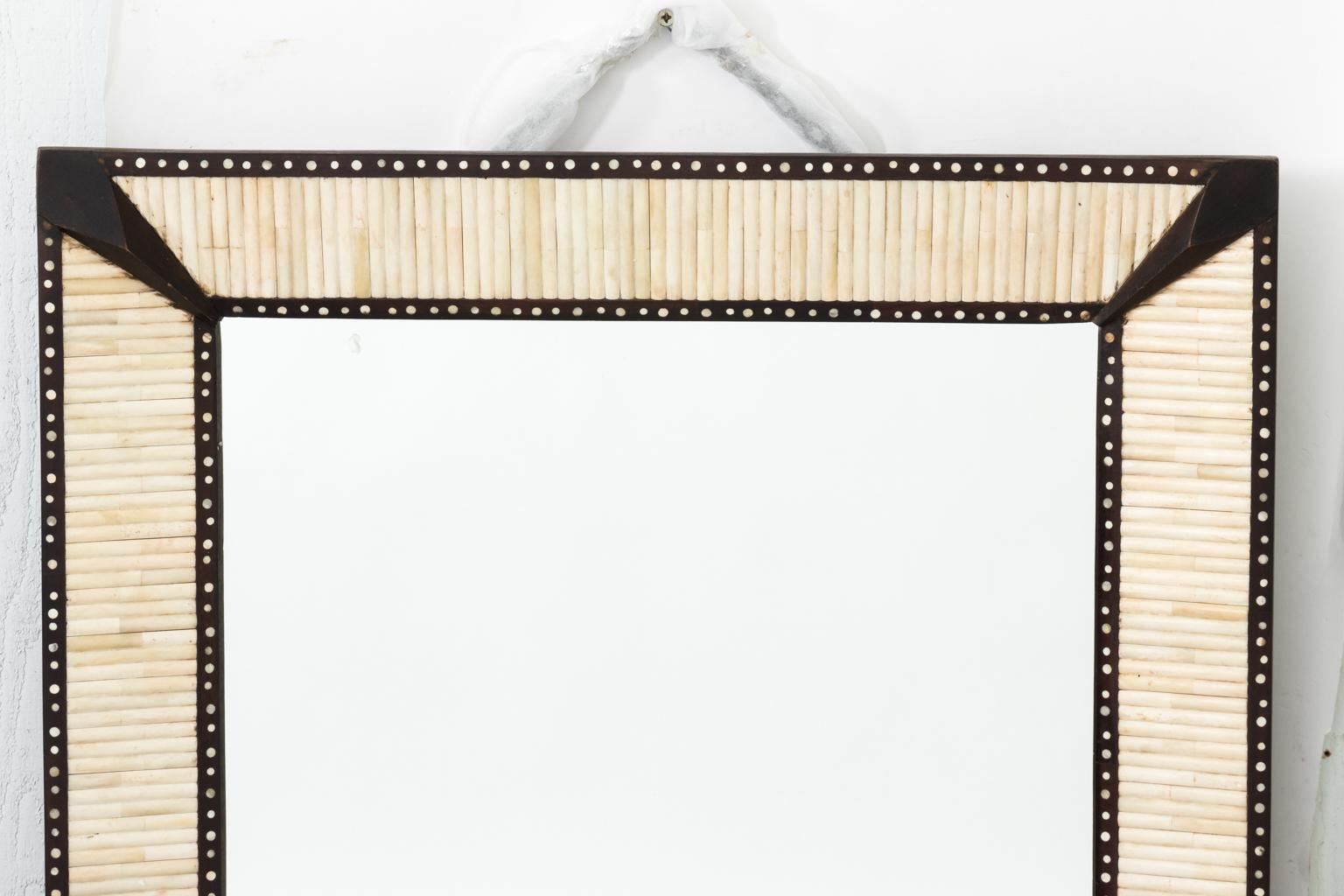 Teak Mirror with Bone Inlay In Good Condition For Sale In Stamford, CT