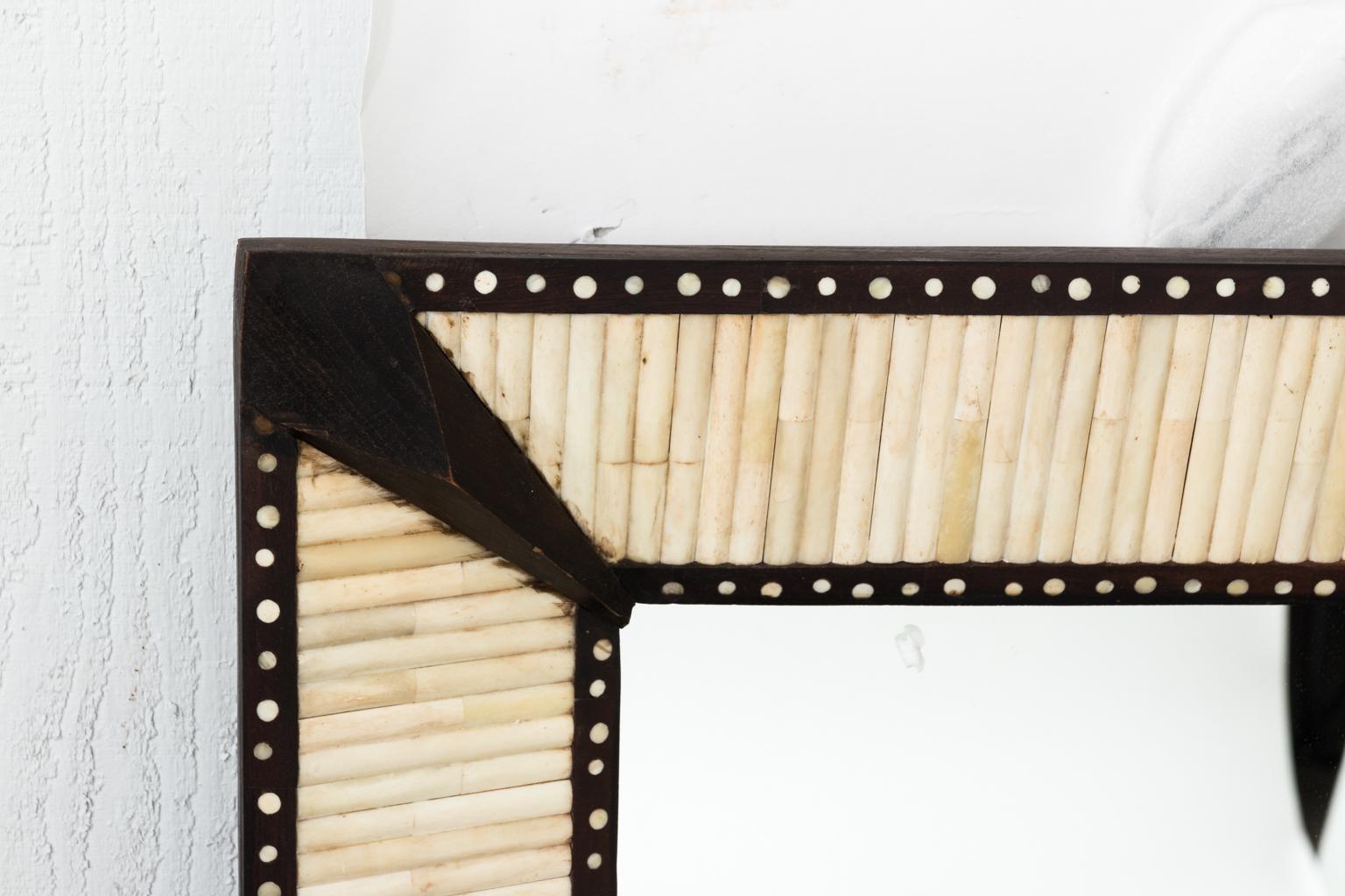 20th Century Teak Mirror with Bone Inlay For Sale