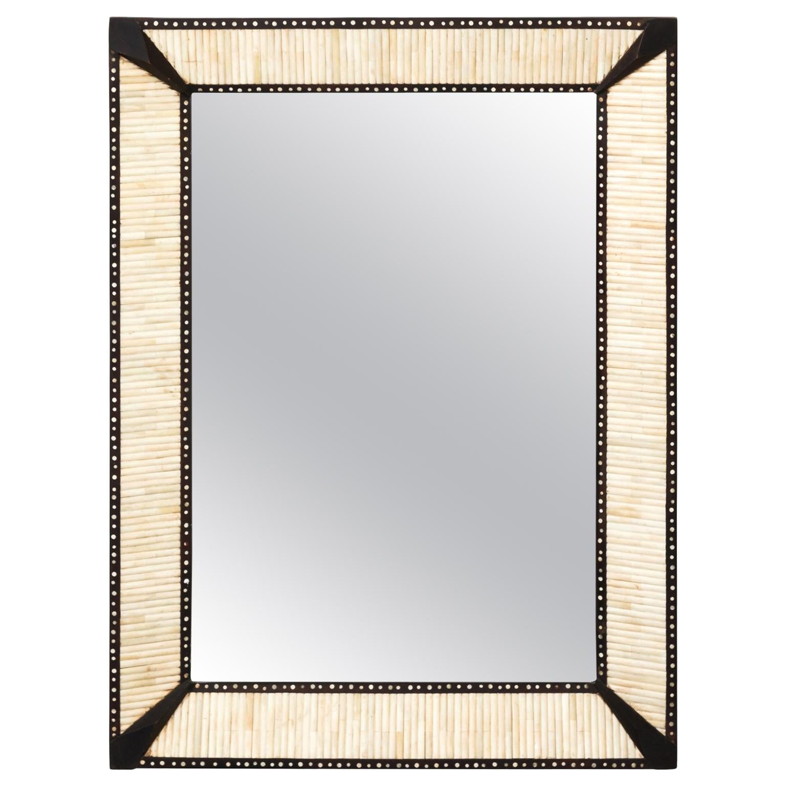 Teak Mirror with Bone Inlay For Sale