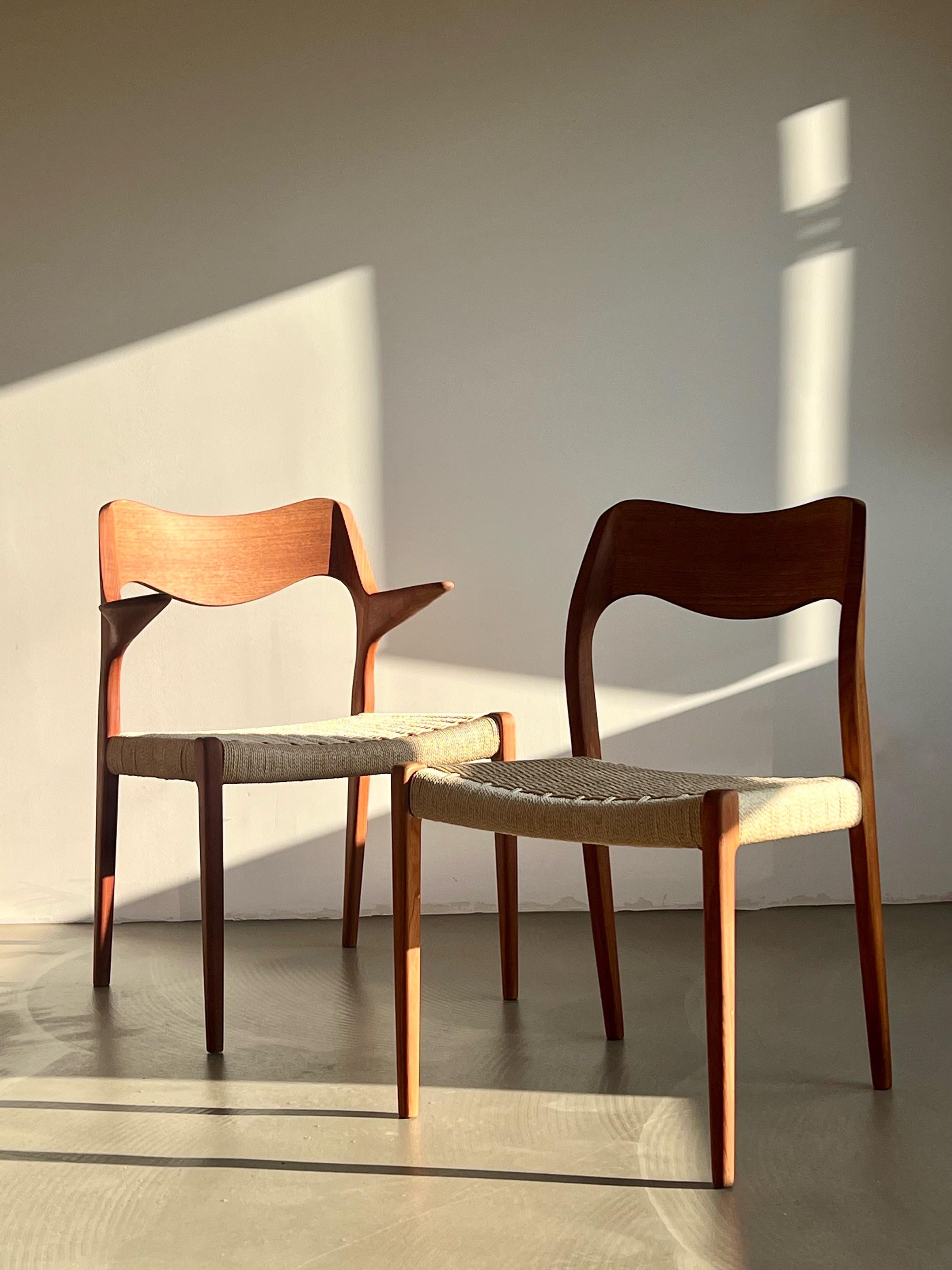 Corde en papier Chaise de salle à manger Møller Model 55 en teck, Design/One par Niels Otto Møller en vente