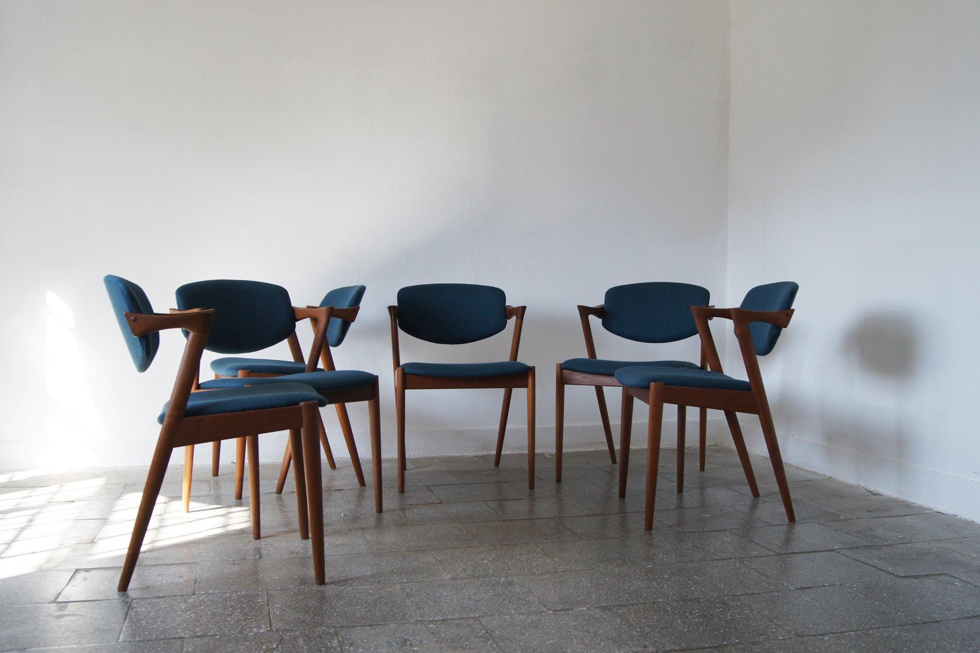 Mid-Century moderno Sedie Model 42 in teak di Kai Kristiansen per Schou Andersen, set di 6 sedie in vendita