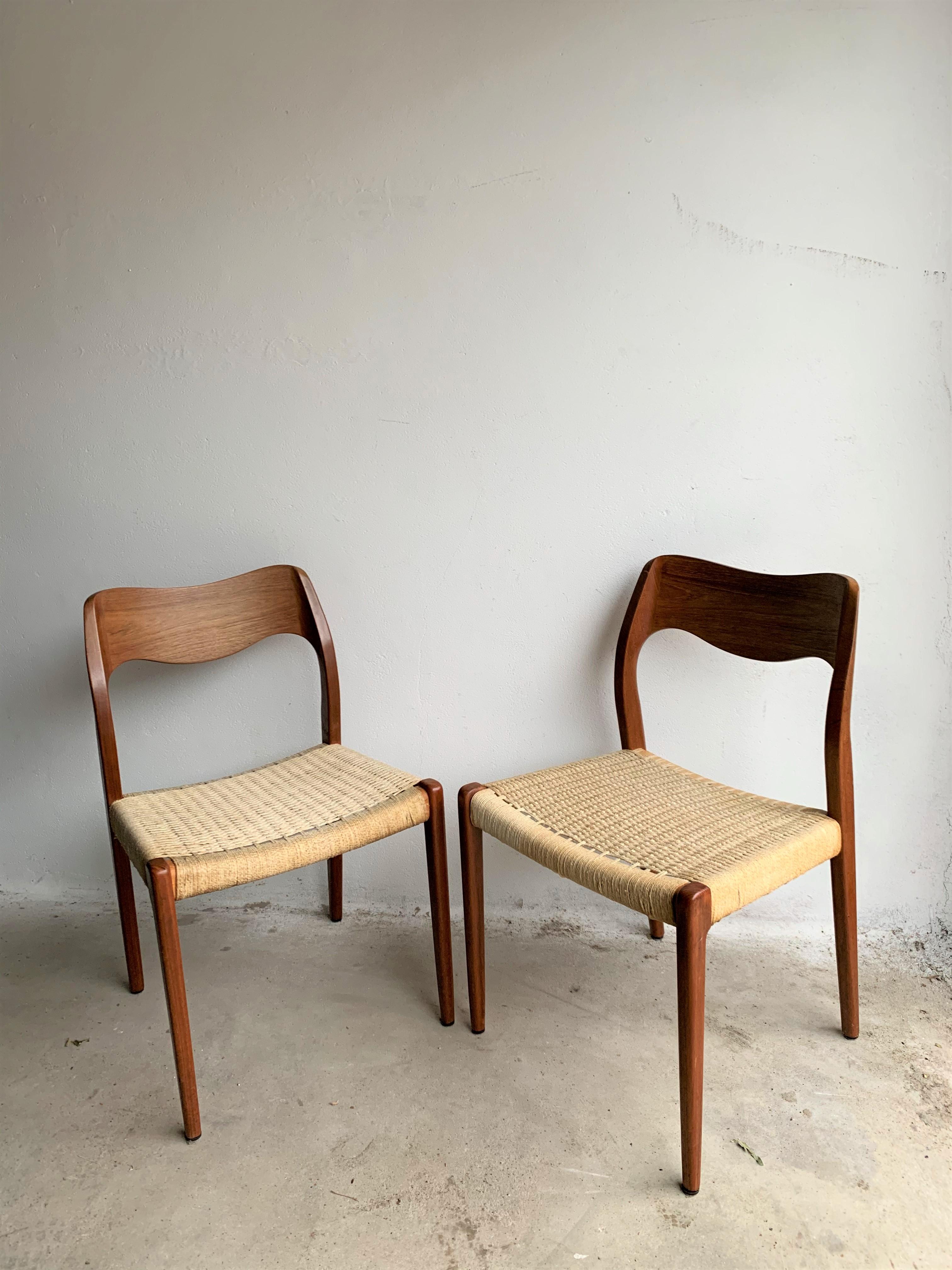 20th Century Vintage Teak Paper Cord No.71 Dining Chairs by Niels O. Møller 3