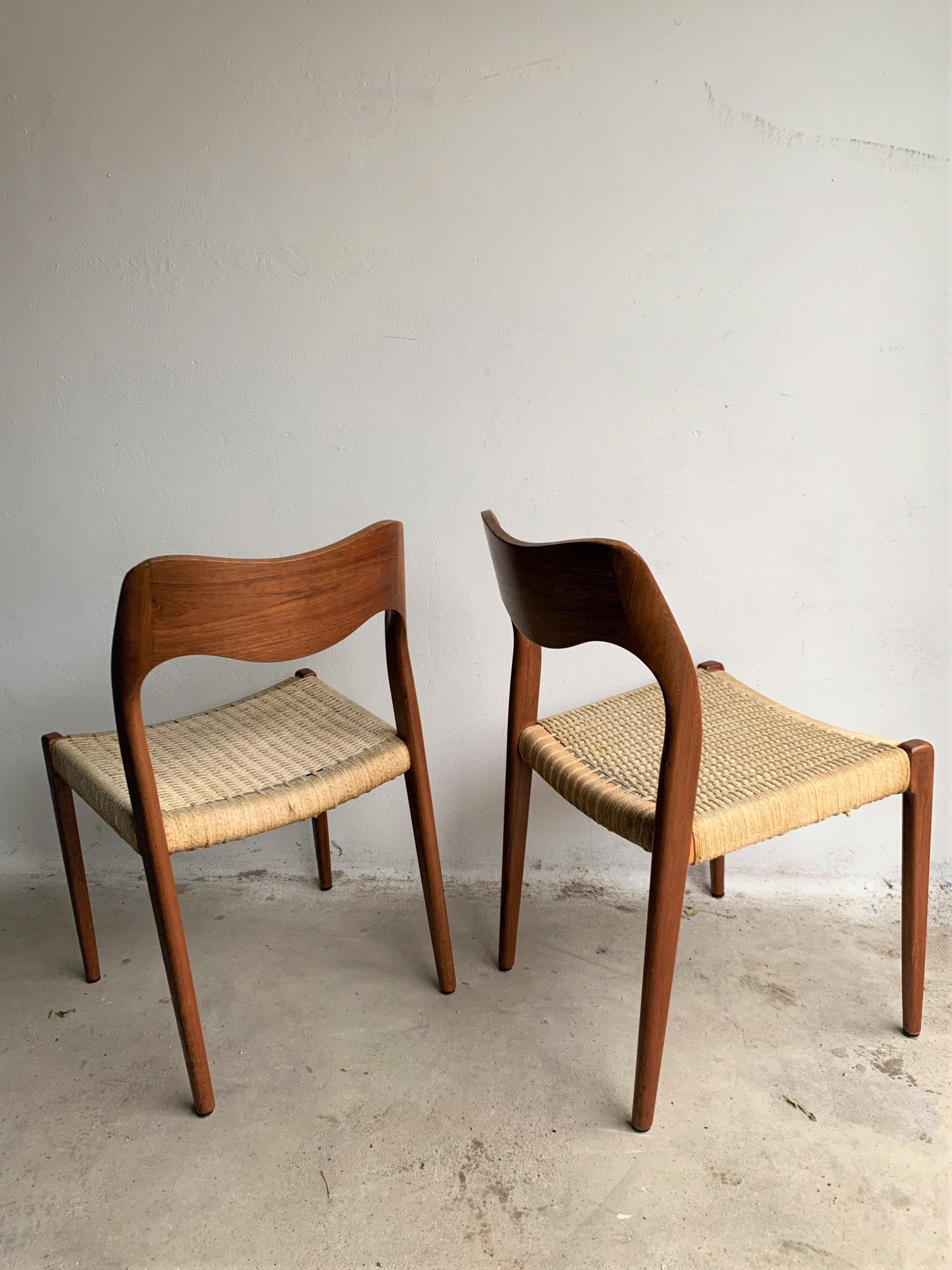 20th Century Vintage Teak Paper Cord No.71 Dining Chairs by Niels O. Møller 6