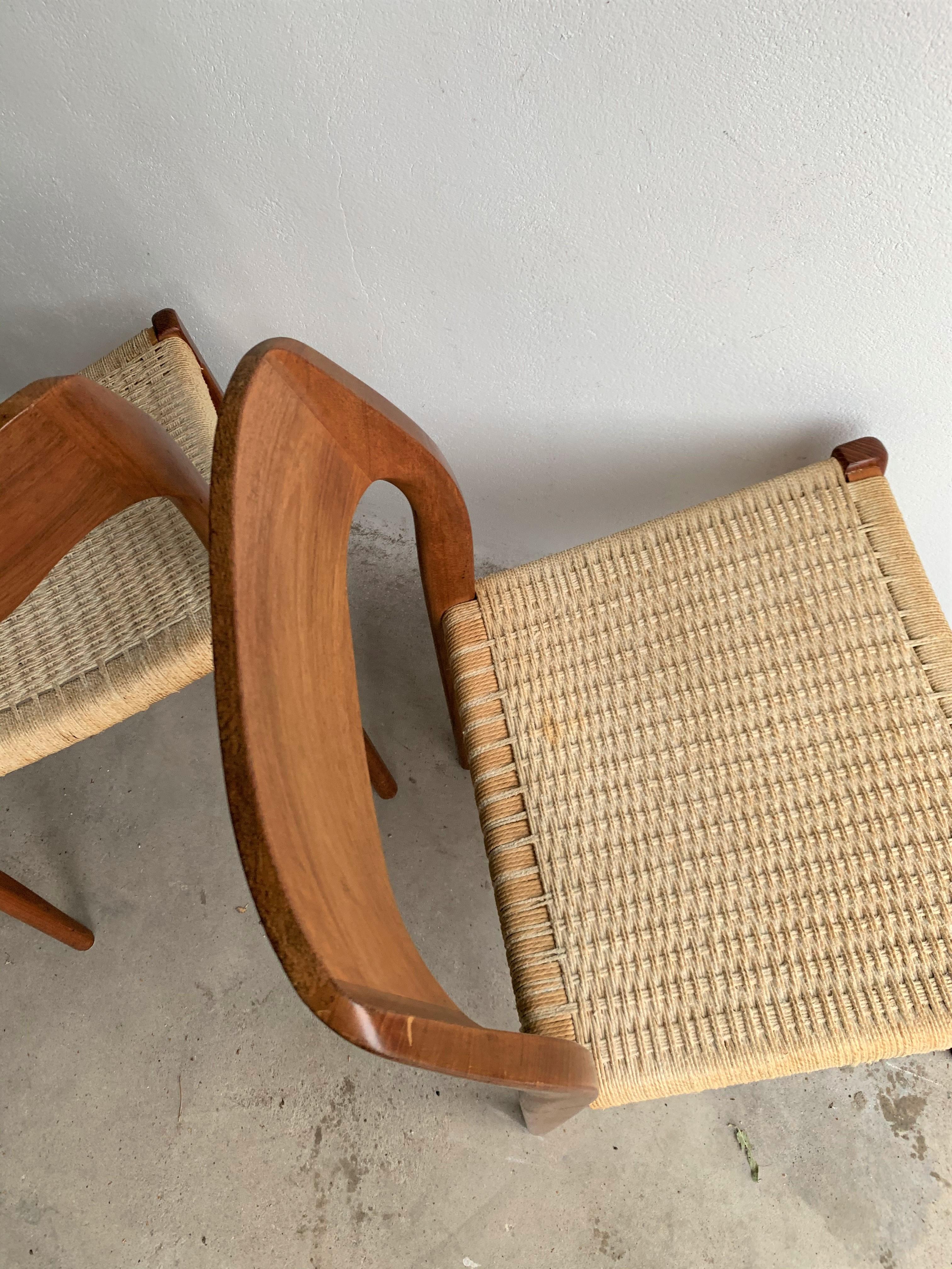 20th Century Vintage Teak Paper Cord No.71 Dining Chairs by Niels O. Møller 7