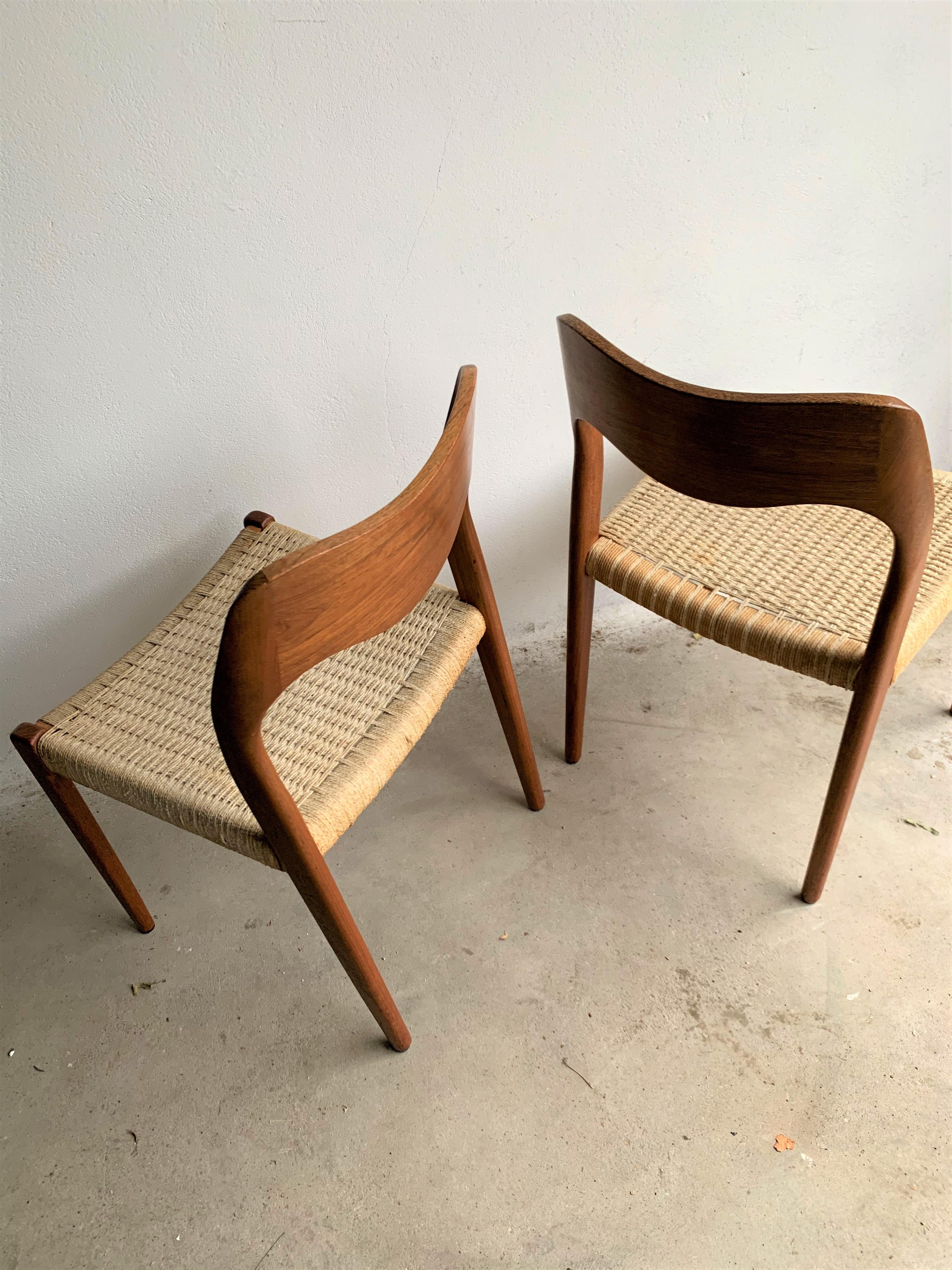 20th Century Vintage Teak Paper Cord No.71 Dining Chairs by Niels O. Møller 8