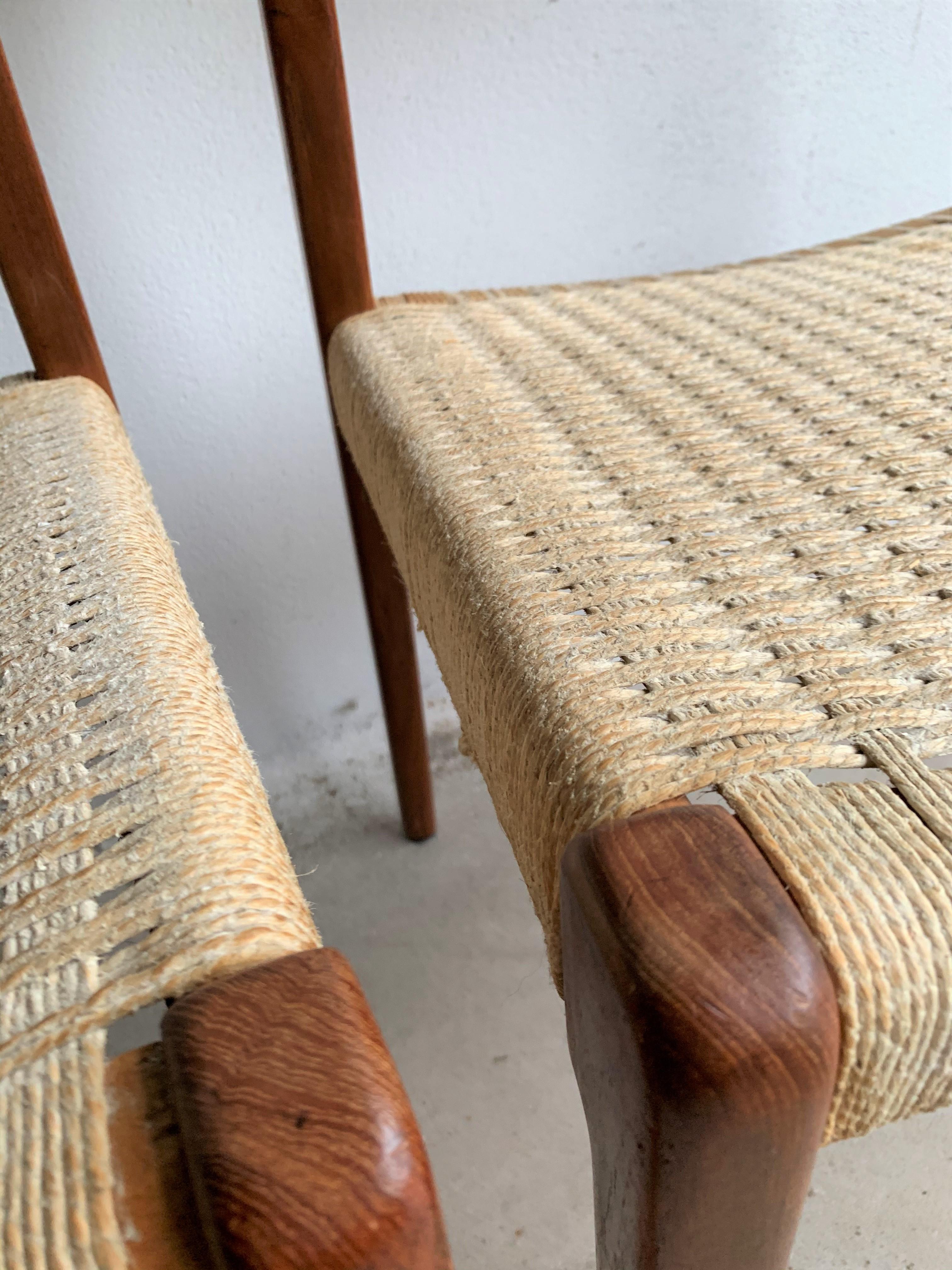 20th Century Vintage Teak Paper Cord No.71 Dining Chairs by Niels O. Møller 1