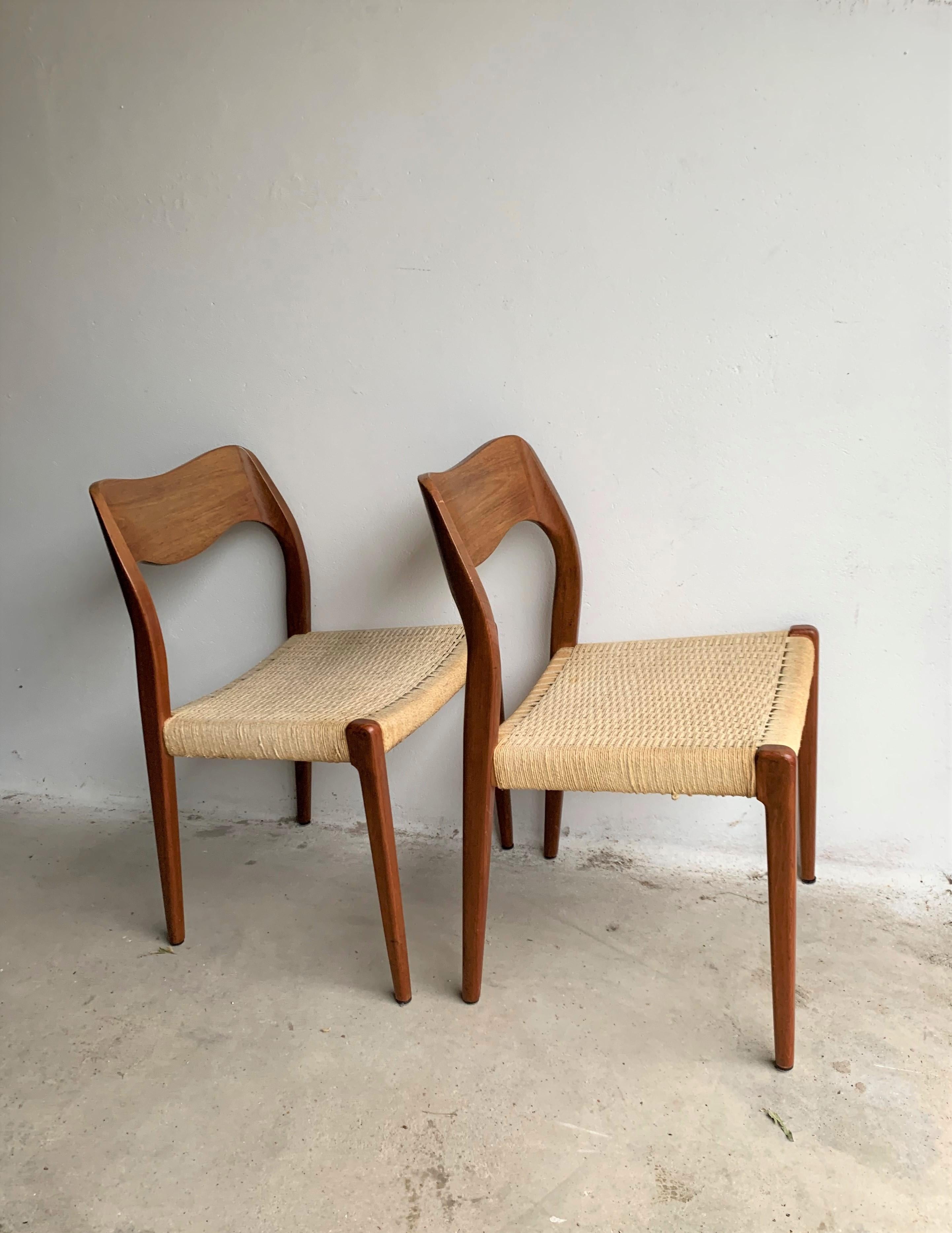 20th Century Vintage Teak Paper Cord No.71 Dining Chairs by Niels O. Møller 2