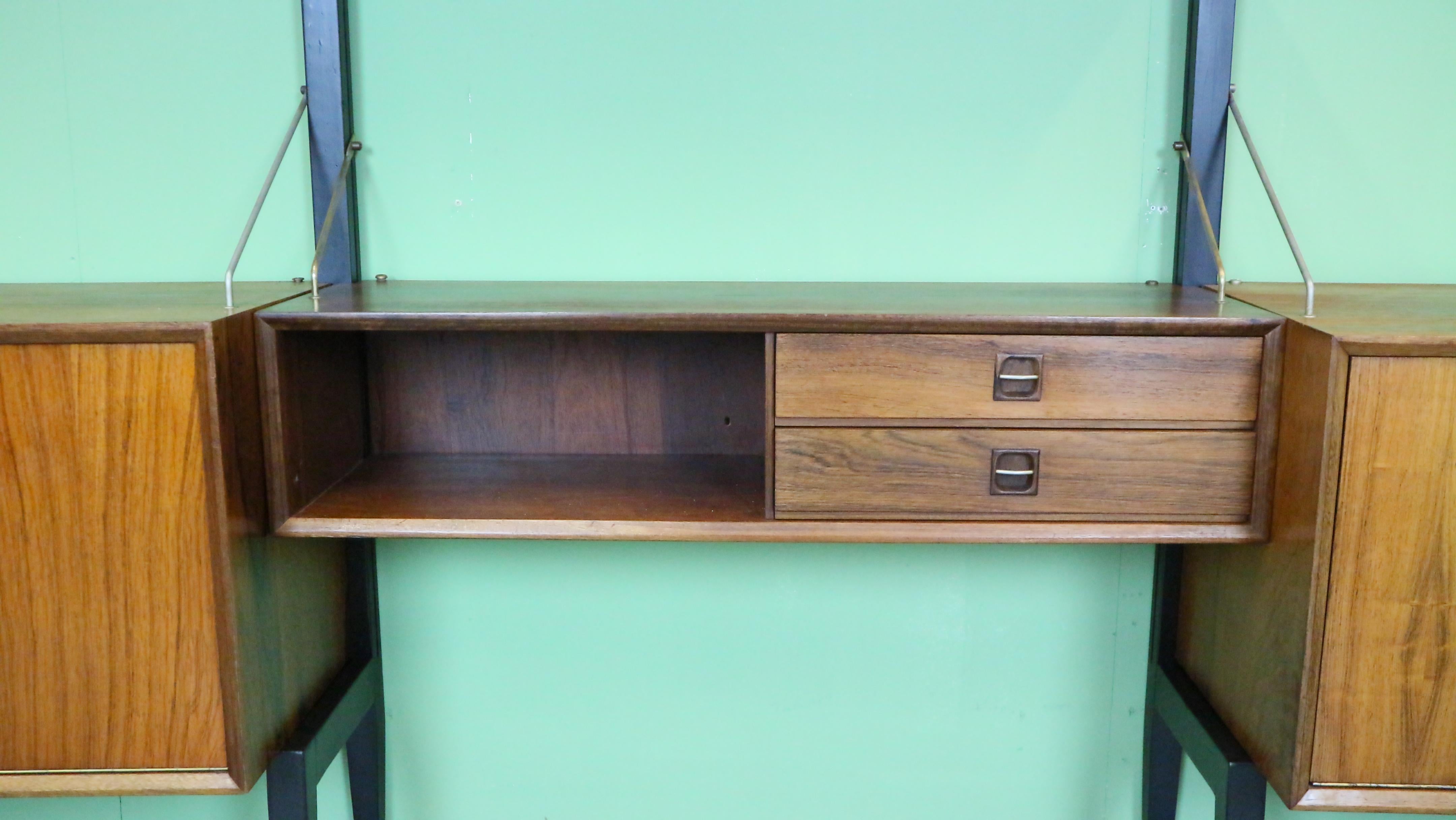 Brass Teak Modular Mid-Century Modern Wall Unit by Louis van Teeffelen for WéBé, 1960s
