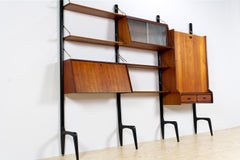Teak Modular Wall Unit with Large Table/ Desk Unit by Louis Van Teeffelen, 1950s