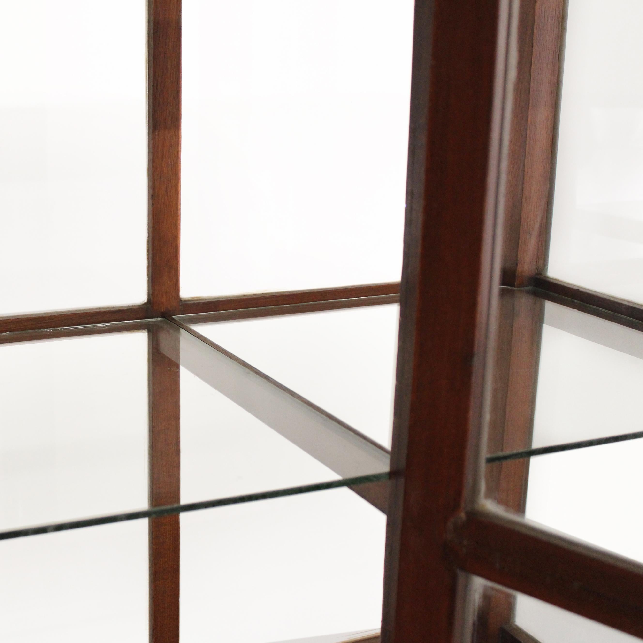 Glass Teak Museum Vitrine Cabinet For Sale