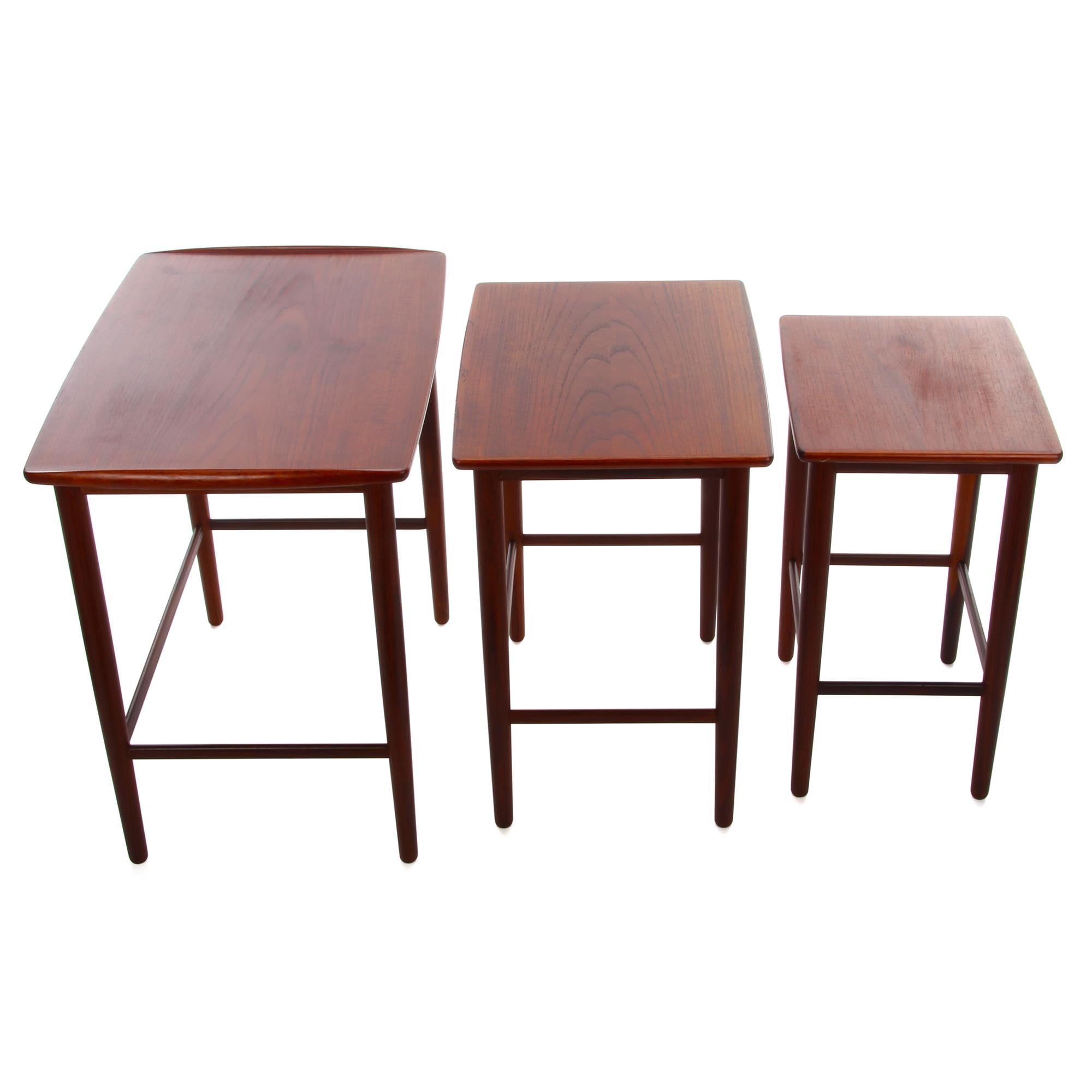 Scandinavian Modern Teak Nest of Tables, 1960s Danish Modern Set of 3 Nested Tables