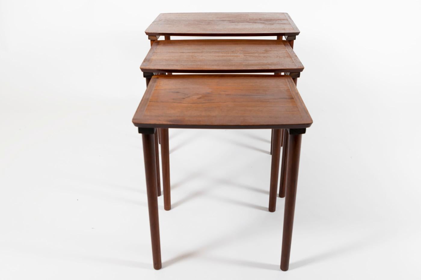 Mid-Century Modern Teak Nest of Tables, Denmark 1960s Marked under Top For Sale