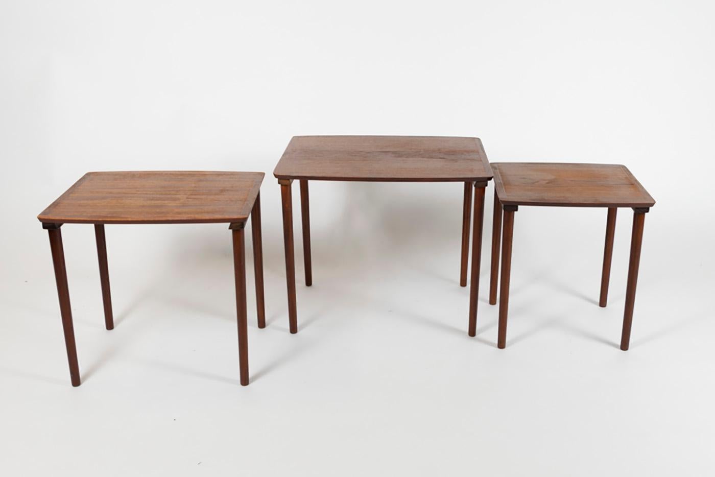 Mid-20th Century Teak Nest of Tables, Denmark 1960s Marked under Top For Sale
