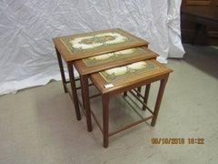 Teak Nesting Table with Hand-Painted Ceramic Tiles from Denmark