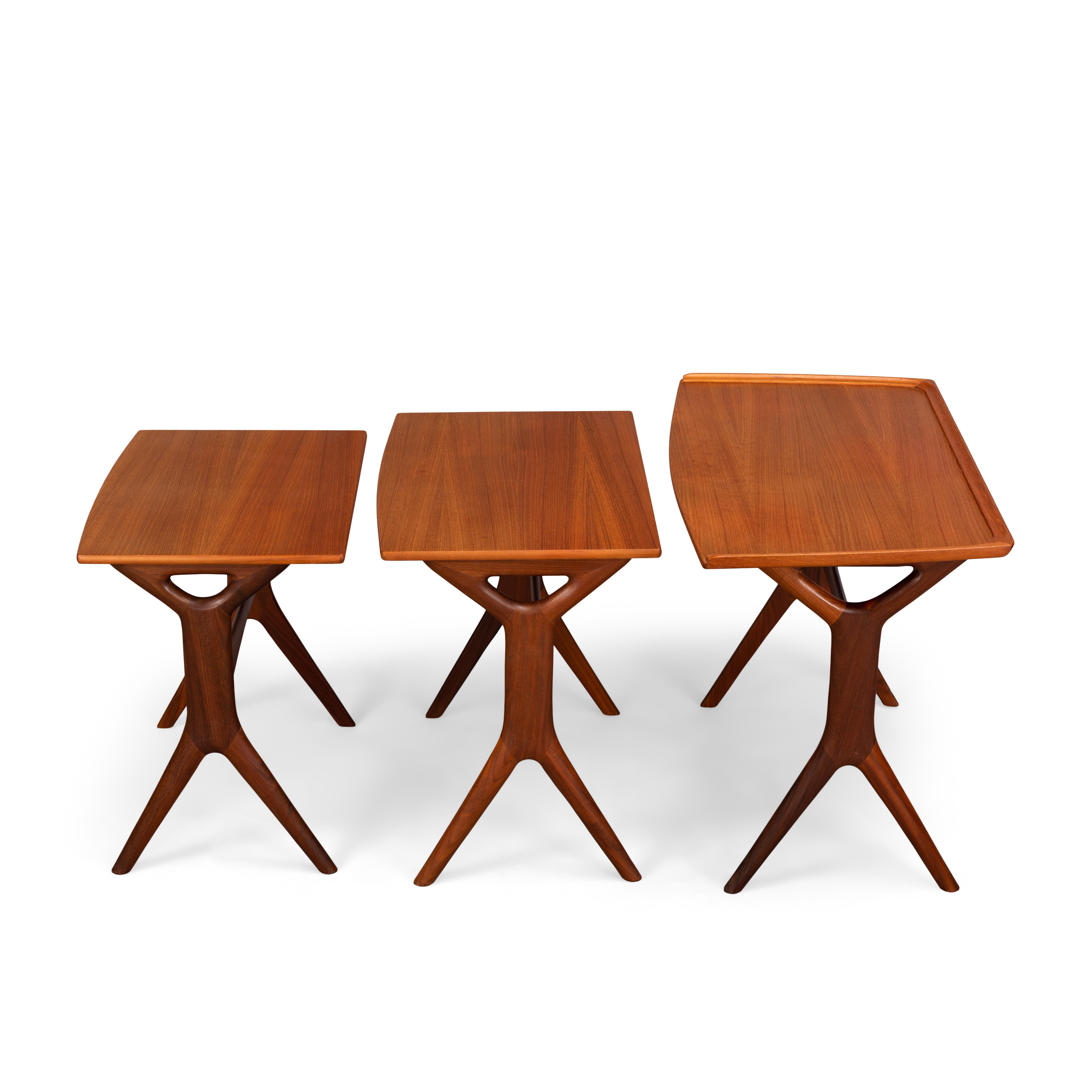 Teak Nesting tables by Johannes Andersen for CFC Silkeborg, 1960s, Set of 3 6