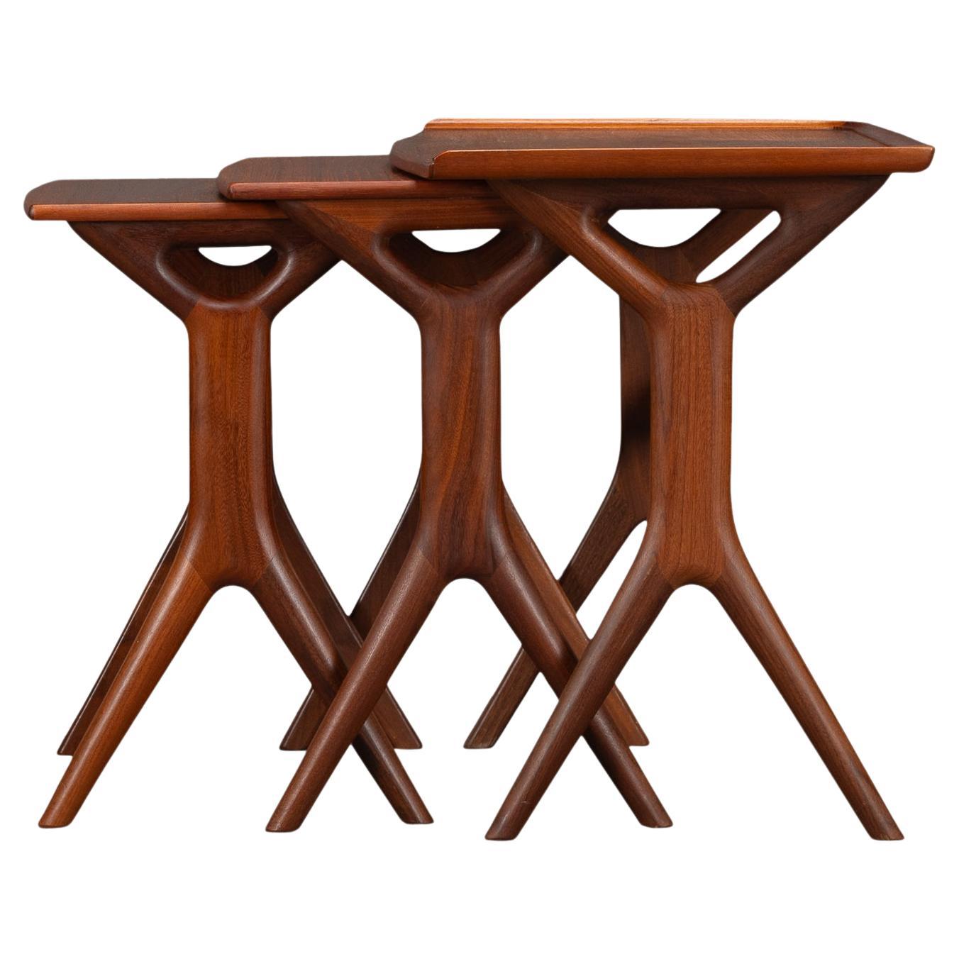 Set of 3 Teak Nesting Tables by Johannes Andersen, 1960s For Sale