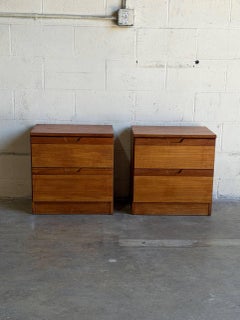 Teak Nightstands Set of 2 Bedside Tables Two Drawer Denmark MCM 1970s