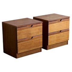 Teak Nightstands Set of 2 Bedside Tables Two Drawer Denmark MCM 1970s