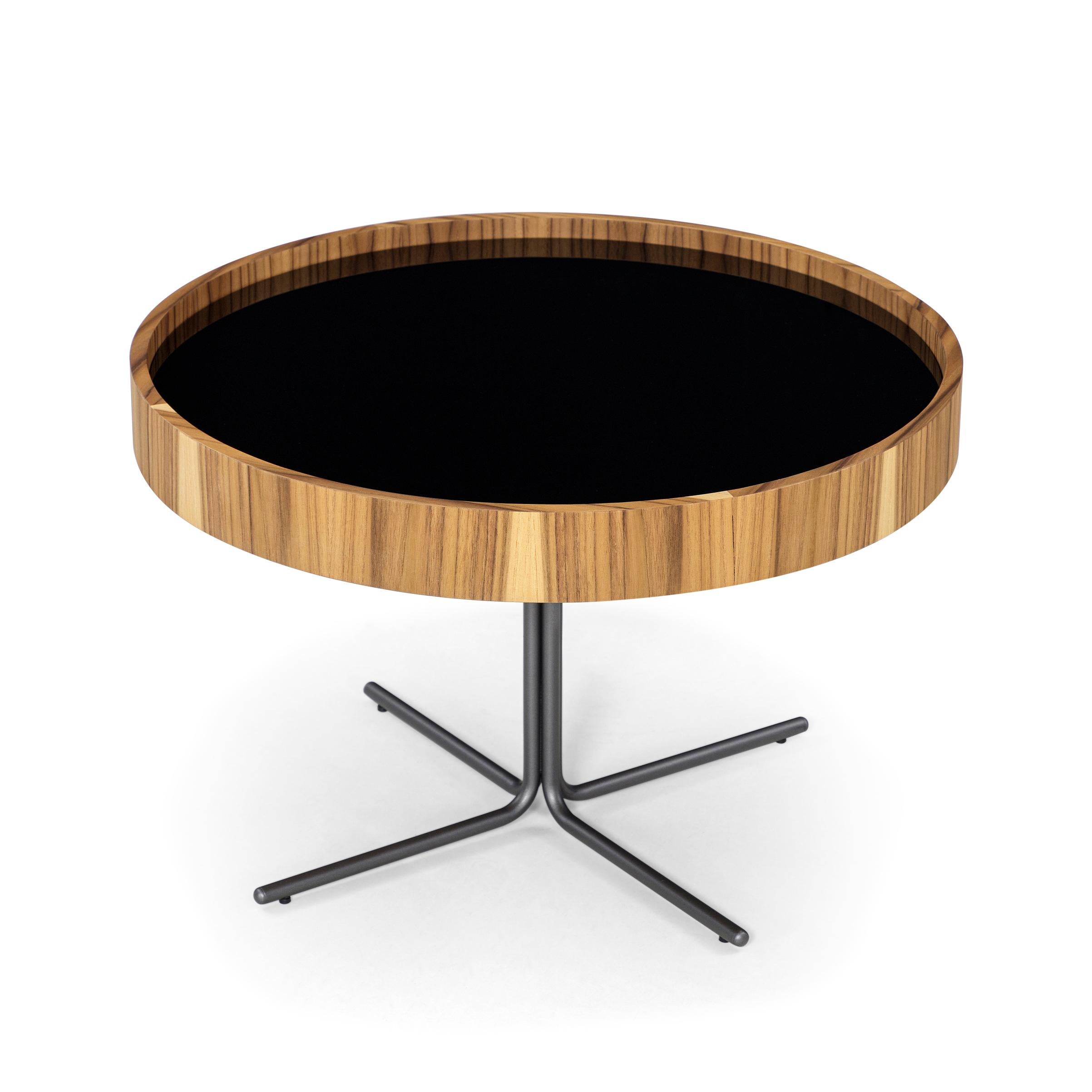 Beistelltische aus Teakholz mit schwarzen Glasplatten und Graphitsockeln – Regia Line, Paar (Moderne) im Angebot