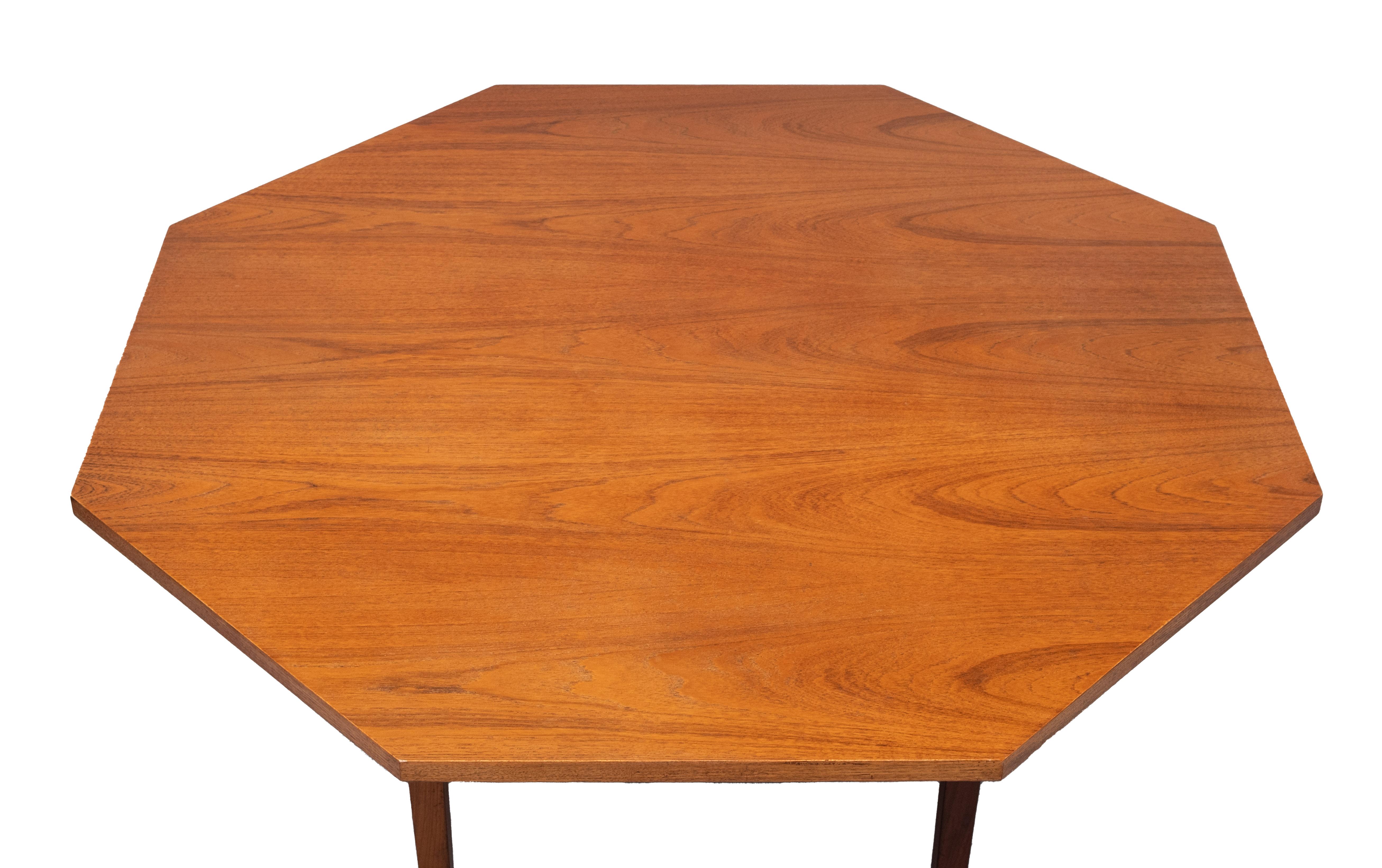 Teak octangle shaped dining table 1960s For Sale 1