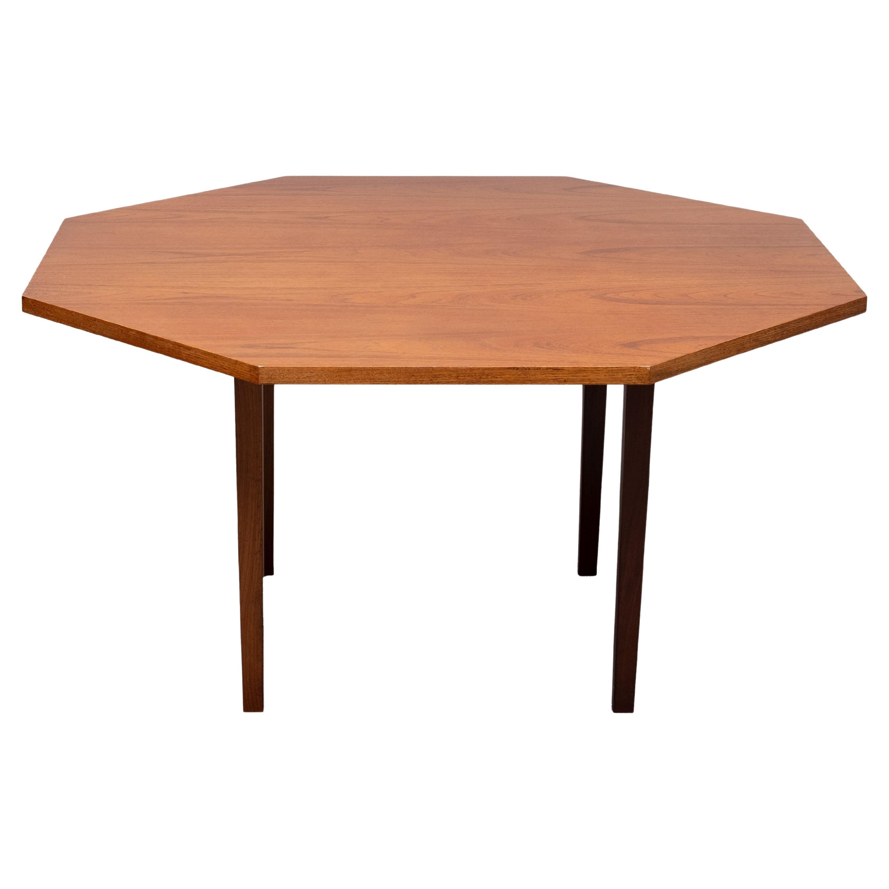 Teak octangle shaped dining table 1960s For Sale