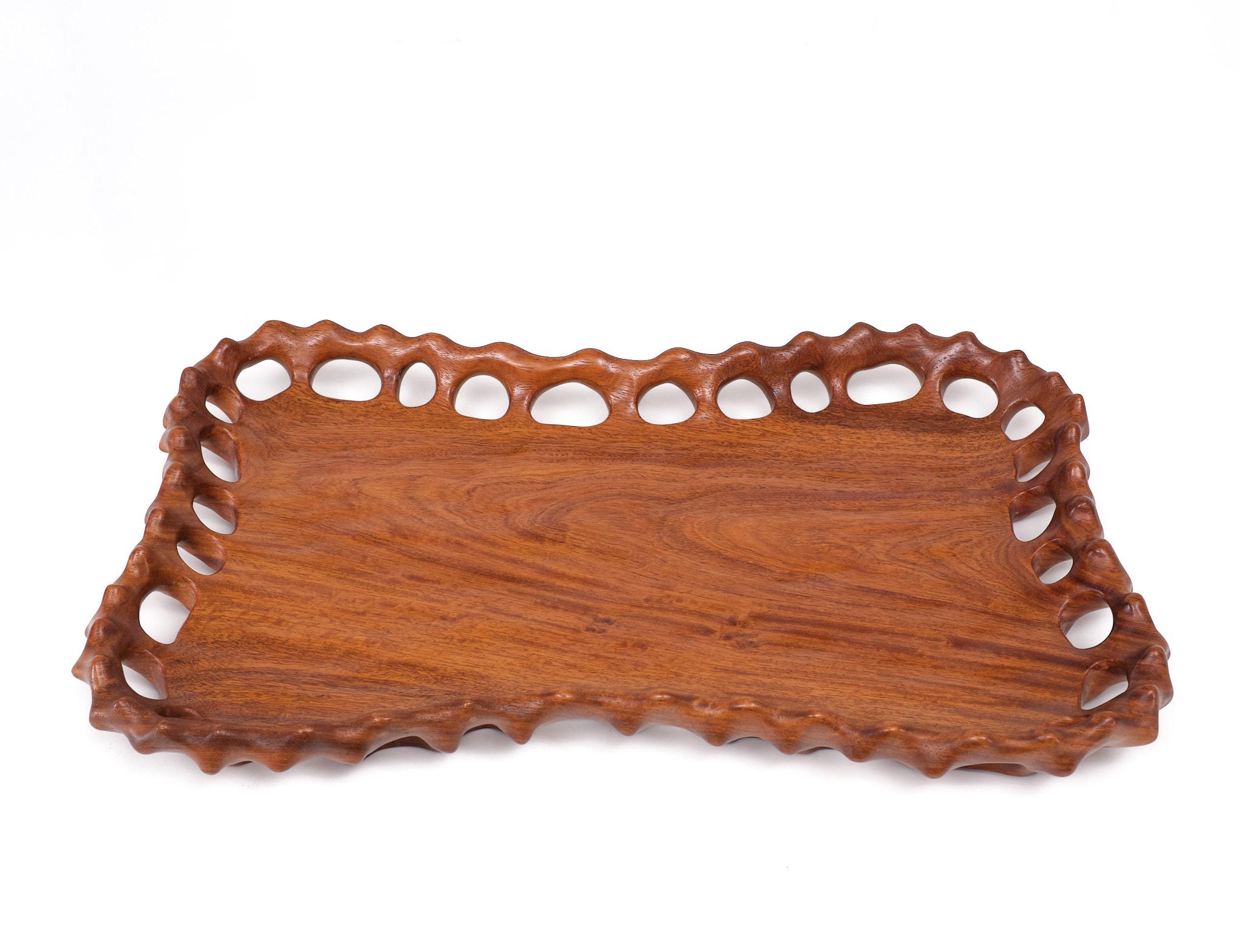 European Teak organic hand carved  serving tray  1970s  For Sale