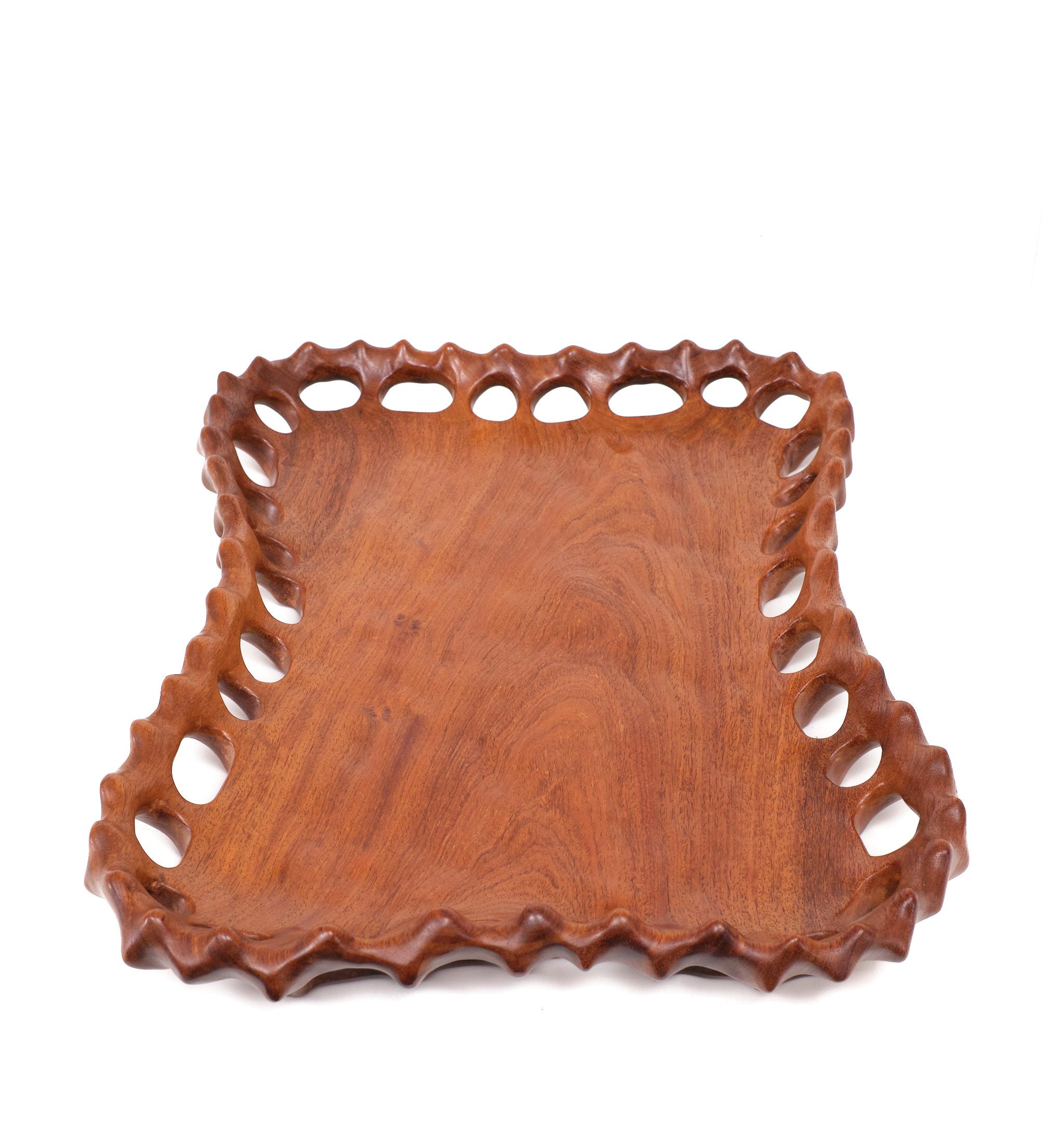 Late 20th Century Teak organic hand carved  serving tray  1970s  For Sale