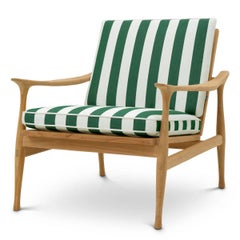 Teak Outdoor Chair with Green Striped Cushions