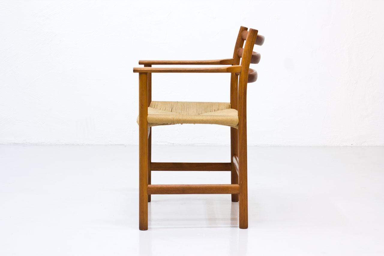 Scandinavian Modern Teak & Paper Cord Armchair by Poul Volther, Denmark, 1950s For Sale