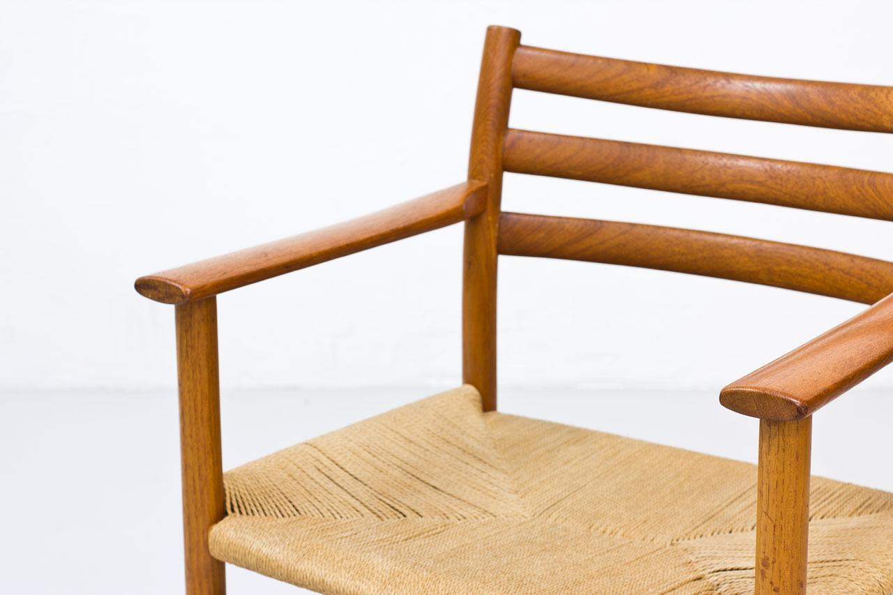 20th Century Teak & Paper Cord Armchair by Poul Volther, Denmark, 1950s For Sale