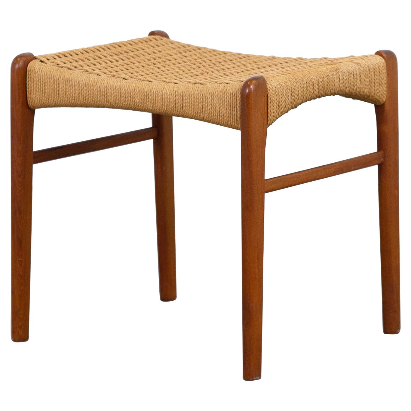 Teak & Paper Cord Stool by Ejner Larsen for Glyngøre, 1960s