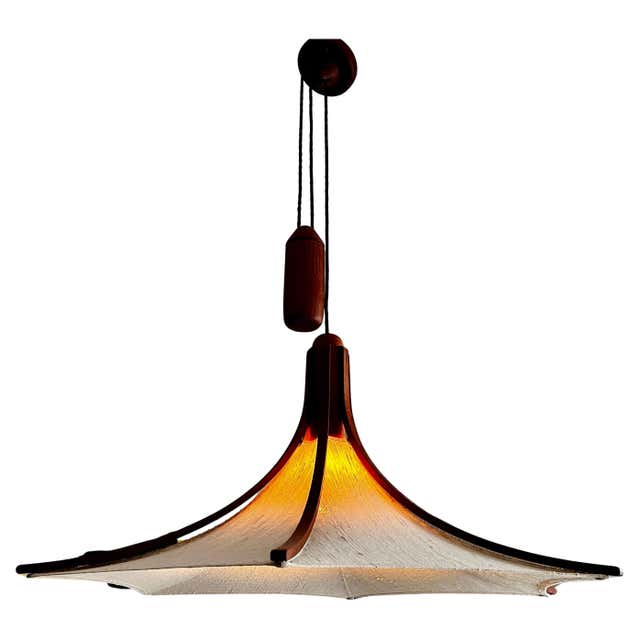 Mid-Century Teak and Brass Pendant Lamp, 1960s, Italy For Sale at 1stDibs