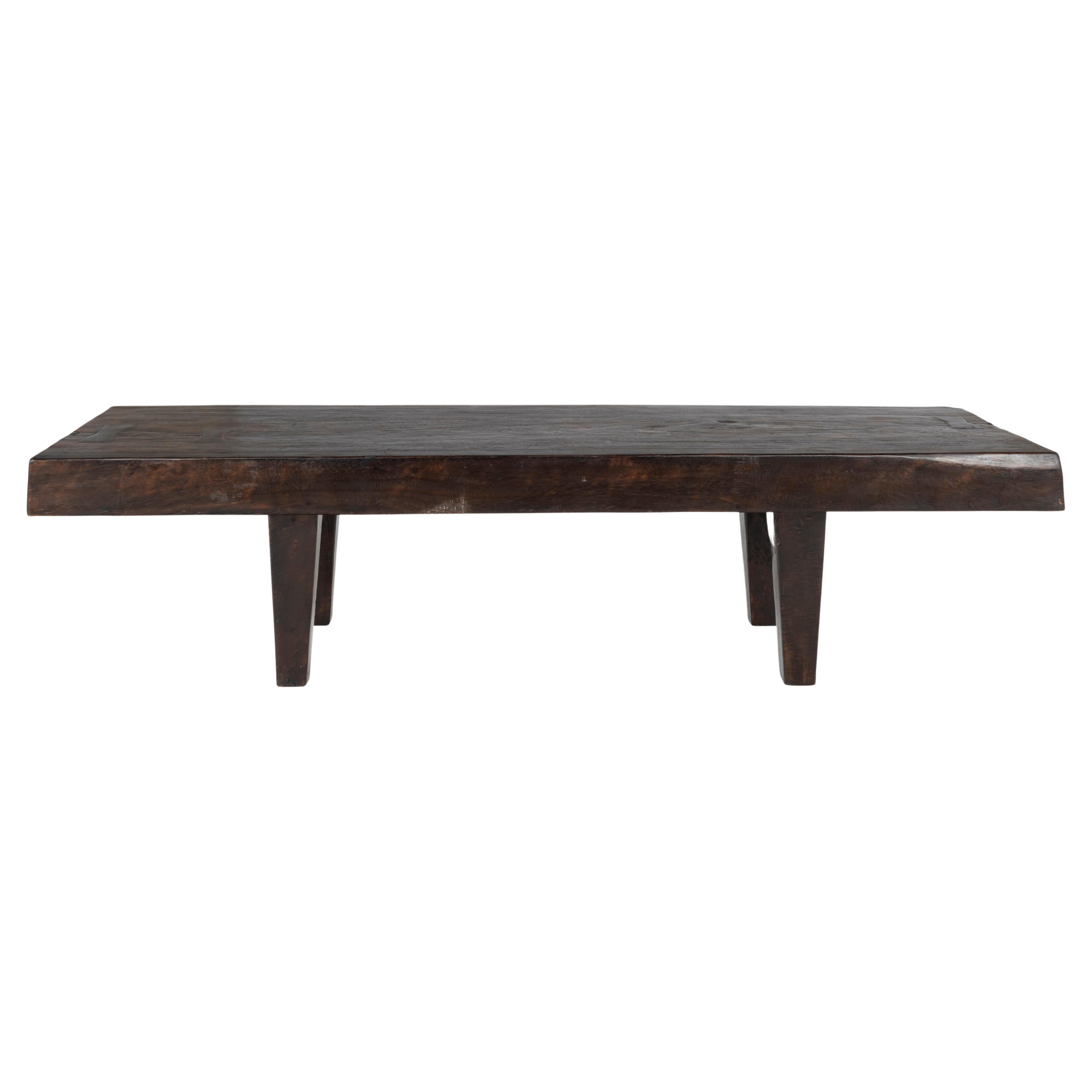 Teak Plank Coffee Table or Bench with Butterfly Inlay Top For Sale