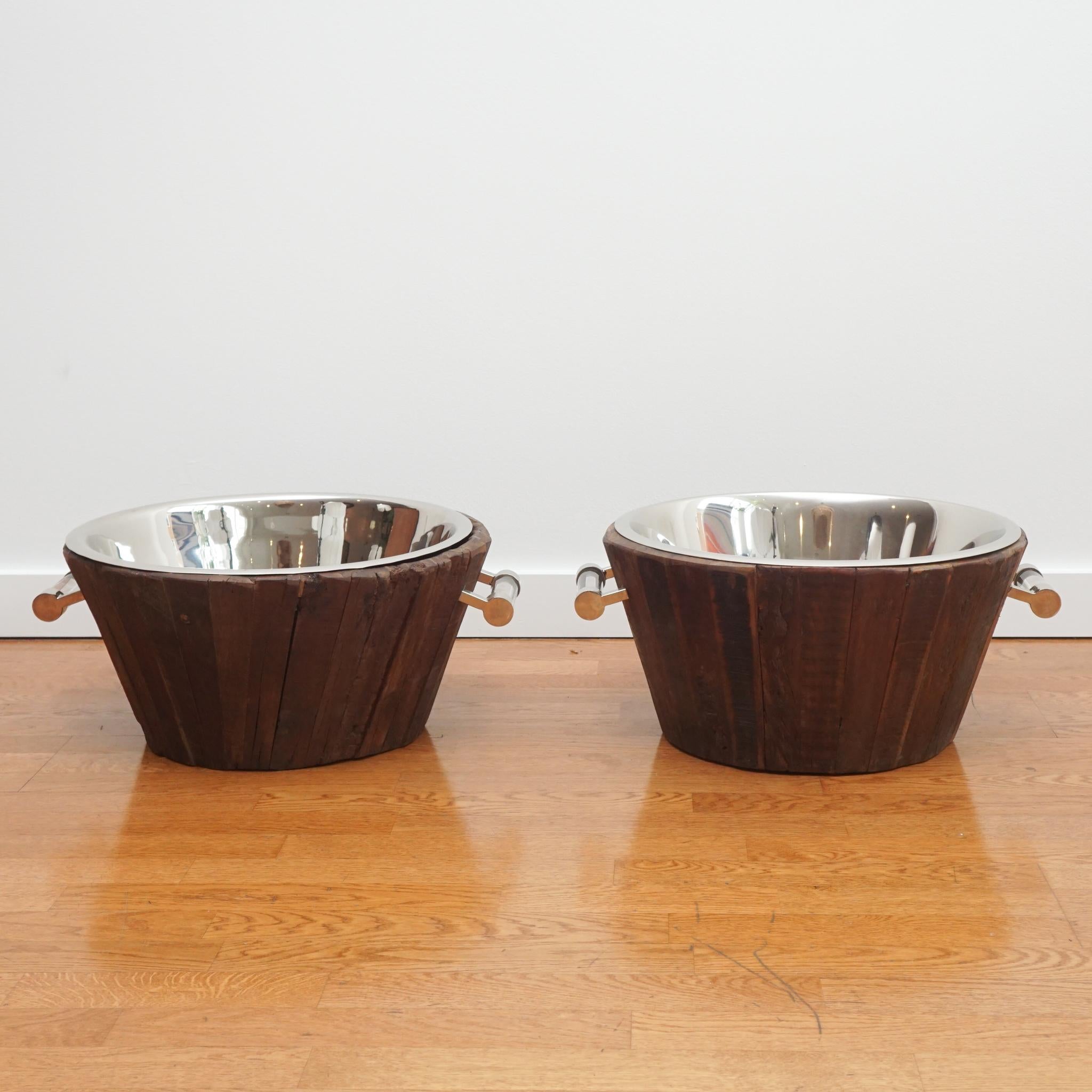North American Teak Planters with Metal Inserts For Sale