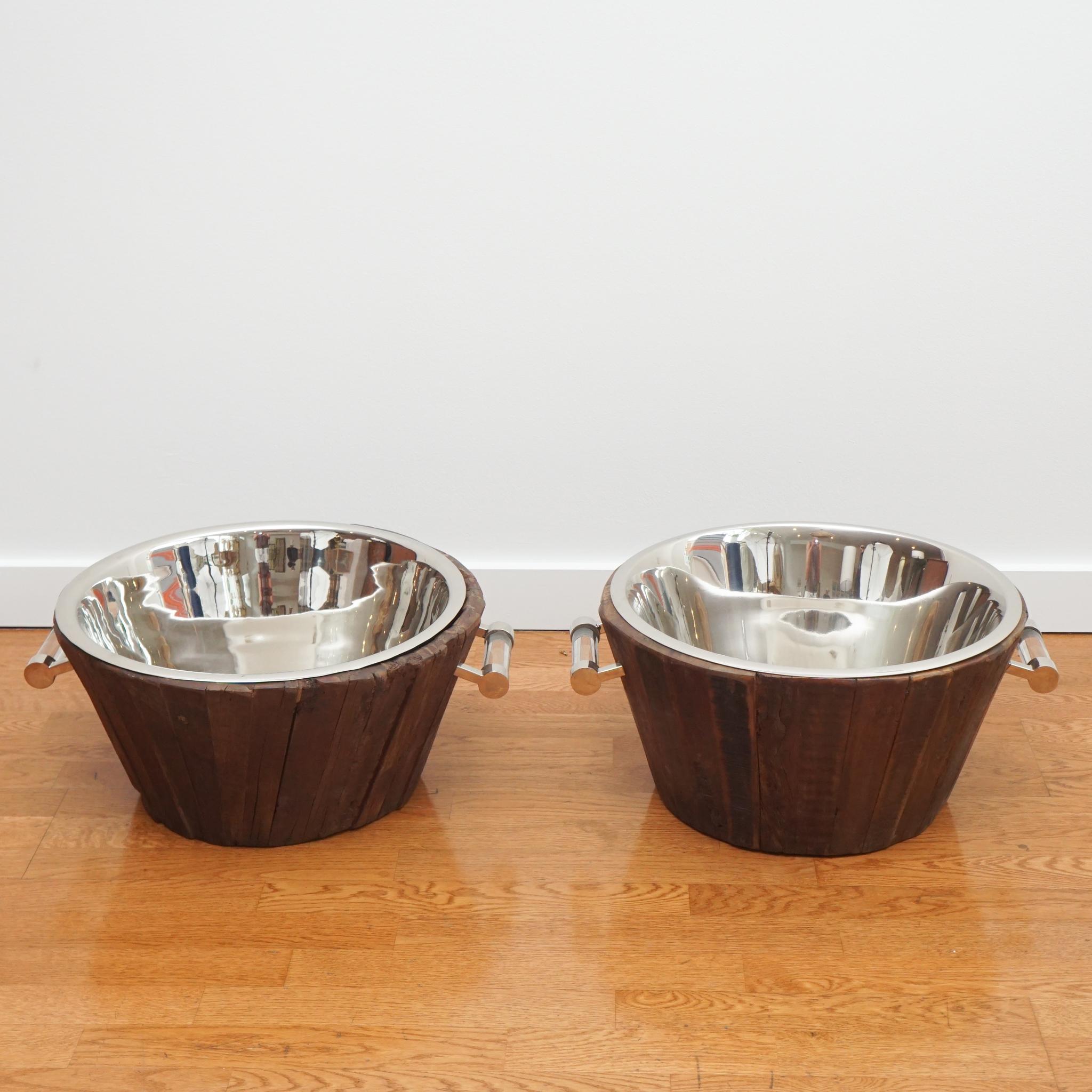 Teak Planters with Metal Inserts In Good Condition For Sale In Hudson, NY
